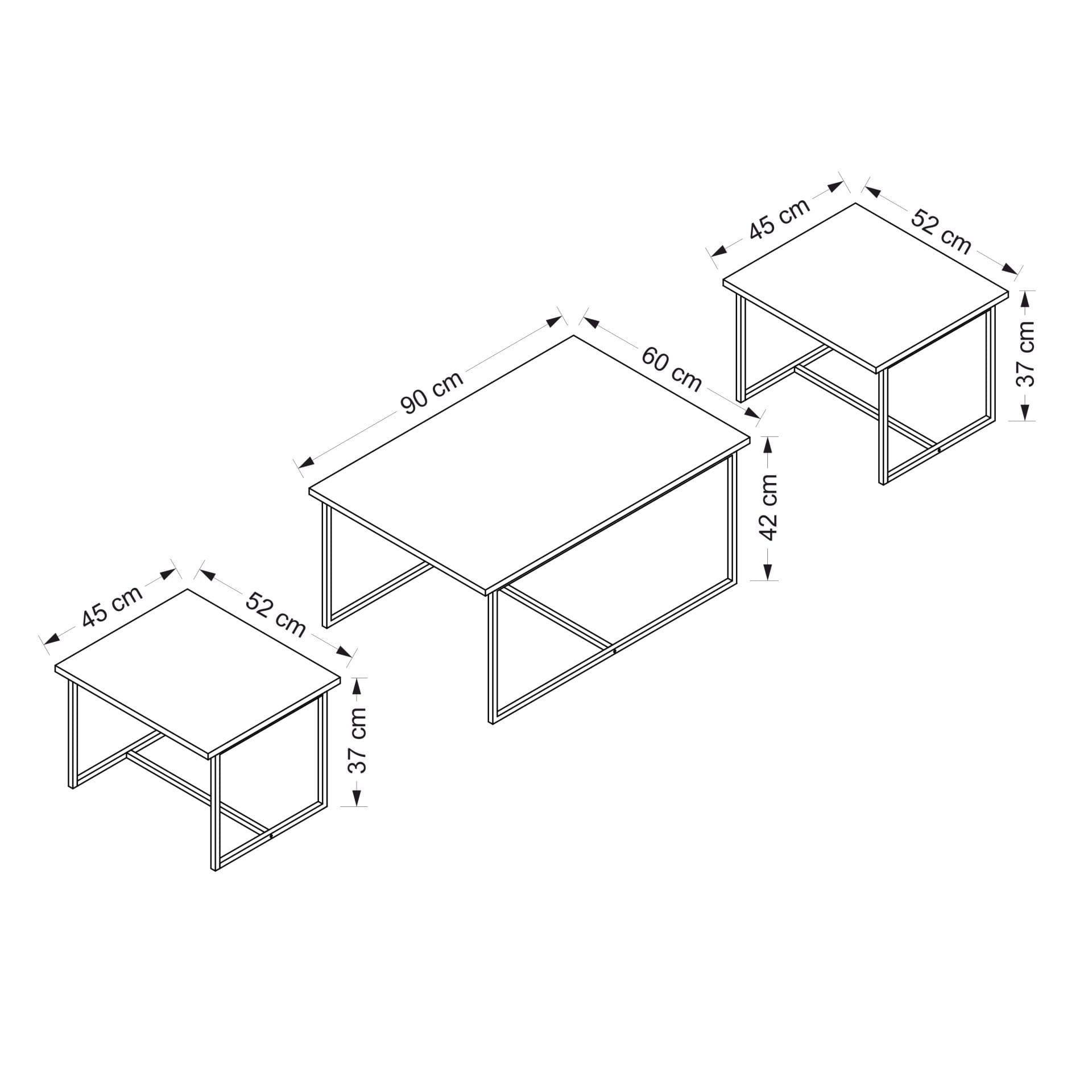 Set masute de cafea, Hanah Home, pal melaminat, nuc, 90x60x42 cm, 52x45x37 cm — imaginea 8
