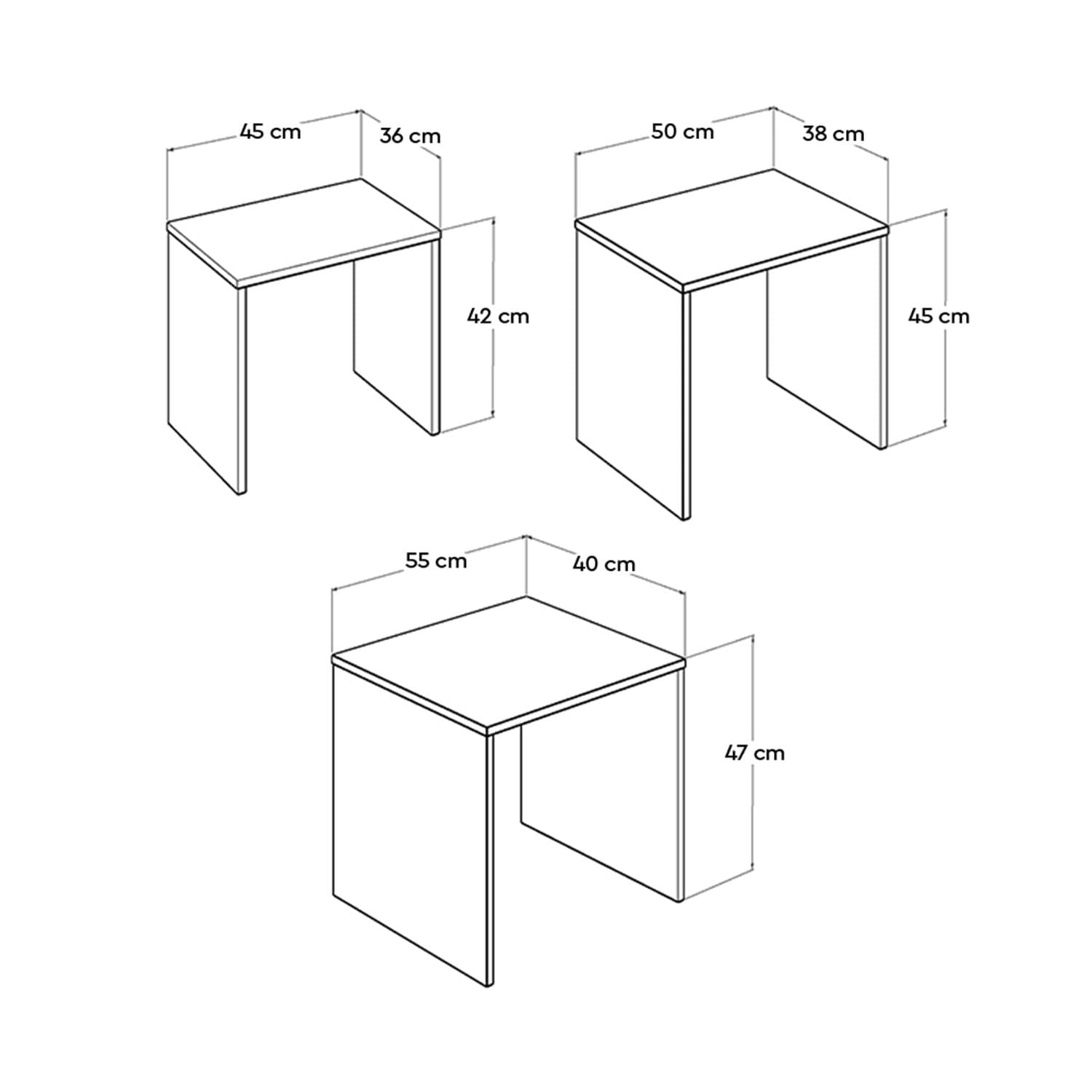 Set masute de cafea, Hanah Home, pal melaminat, alb, 45x42x36 cm, 50x45x38 cm, 55x47x40 cm — imaginea 11