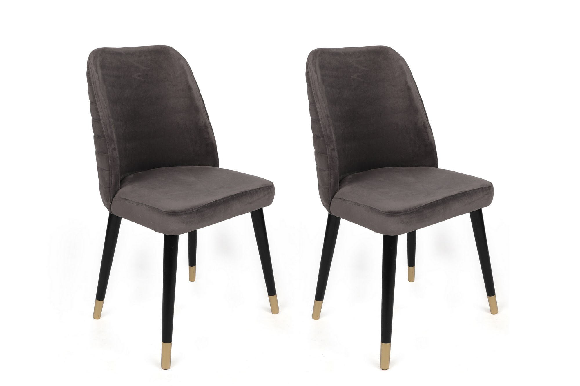 Set scaune, Hanah Home, catifea, antracit negru auriu, 50x49x90 cm, picioare lemn — imaginea 4