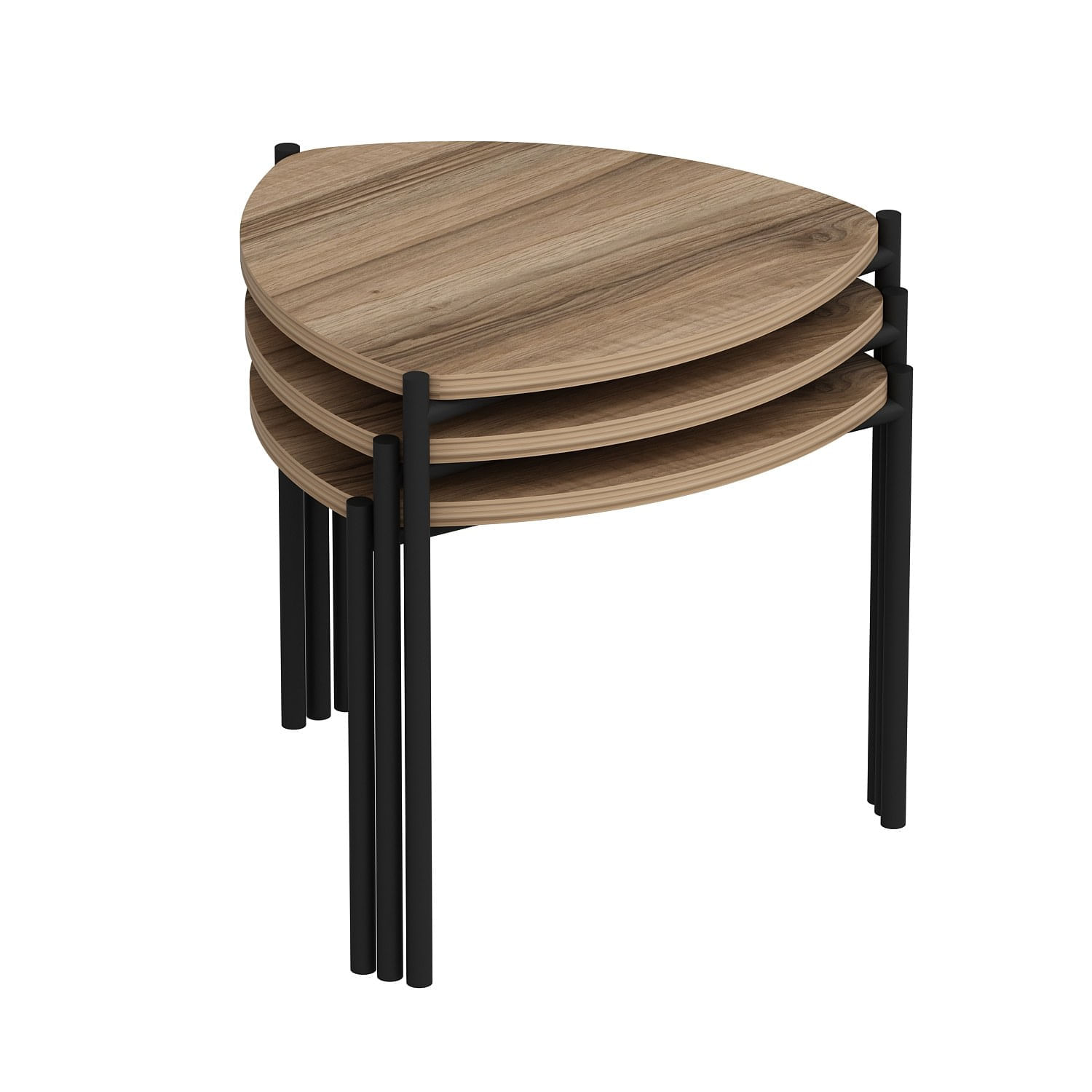 Set masute de cafea, Hanah Home, panou aglomerat melaminat, nuc, cadru metalic, 45x45x45 cm, 45x45x40 cm, 45x45x35 cm — imaginea 8