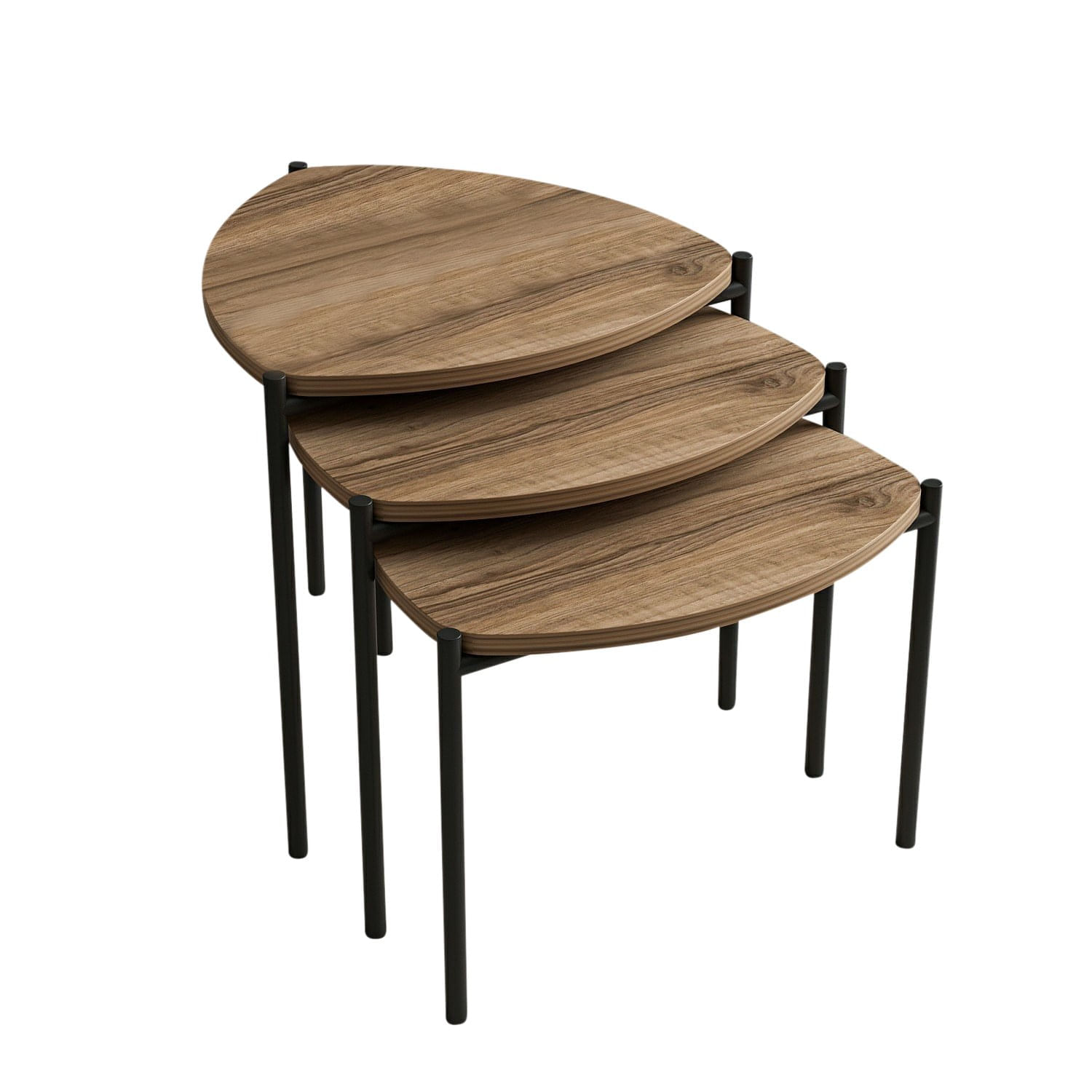 Set masute de cafea, Hanah Home, panou aglomerat melaminat, nuc, cadru metalic, 45x45x45 cm, 45x45x40 cm, 45x45x35 cm — imaginea 9