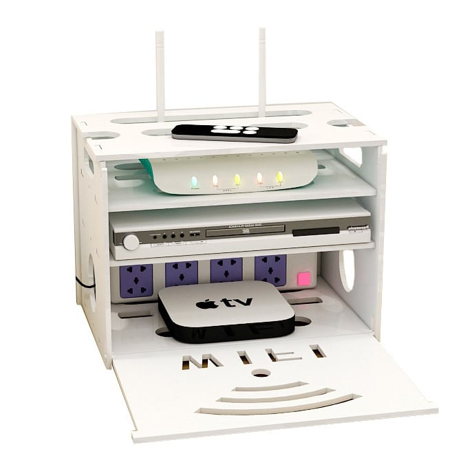 Raft Suport Router Wireless pentru mascare echipament WI-FI si fire, alb