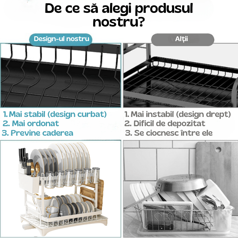 Raft scurgator de vase, Seezesol Solution® suport cutite, tacamuri, pahare, tocator, tava cu tub de scurgere, 42x29x33cm - imagine 4