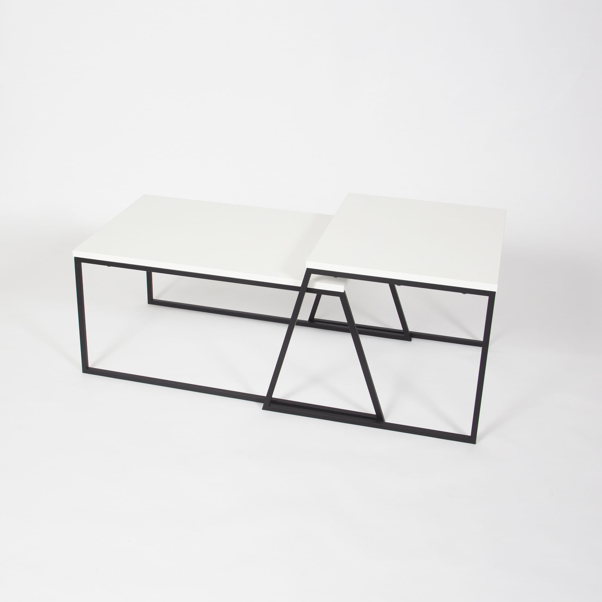 Set masute de cafea, Hanah Home, pal melaminat si metal, alb si negru, 88x50x38 cm si 57x55x45 cm — imaginea 3