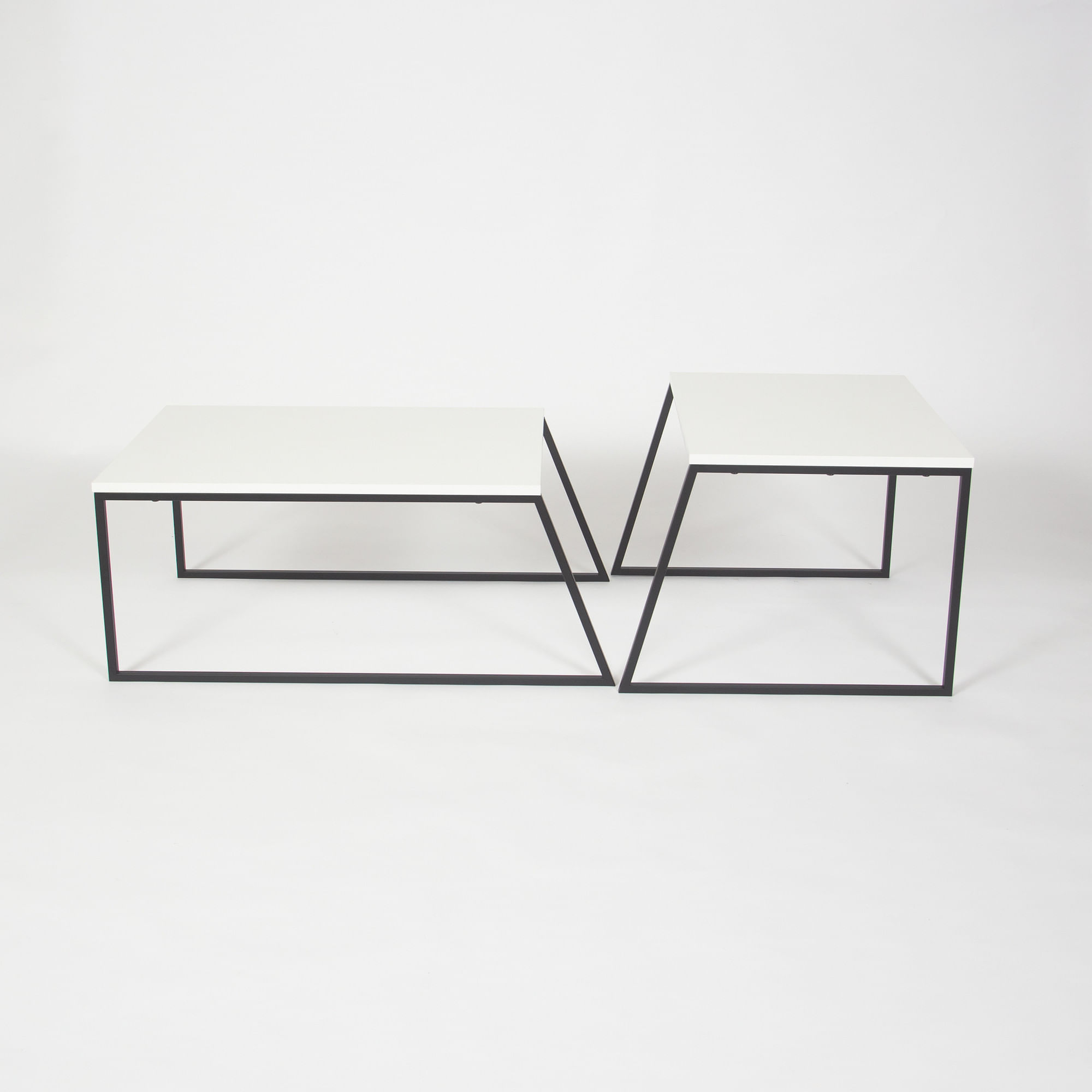 Set masute de cafea, Hanah Home, pal melaminat si metal, alb si negru, 88x50x38 cm si 57x55x45 cm — imaginea 4