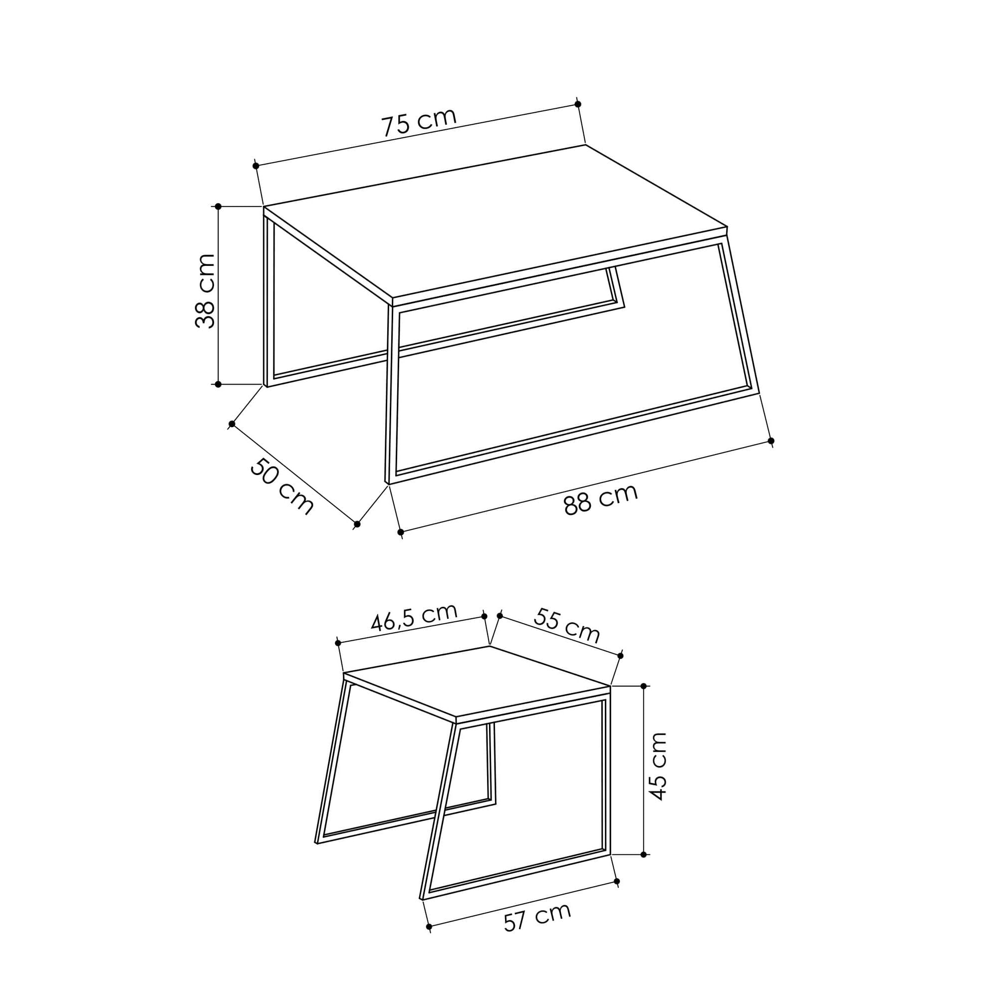 Set masute de cafea, Hanah Home, pal melaminat si metal, alb si negru, 88x50x38 cm si 57x55x45 cm — imaginea 8