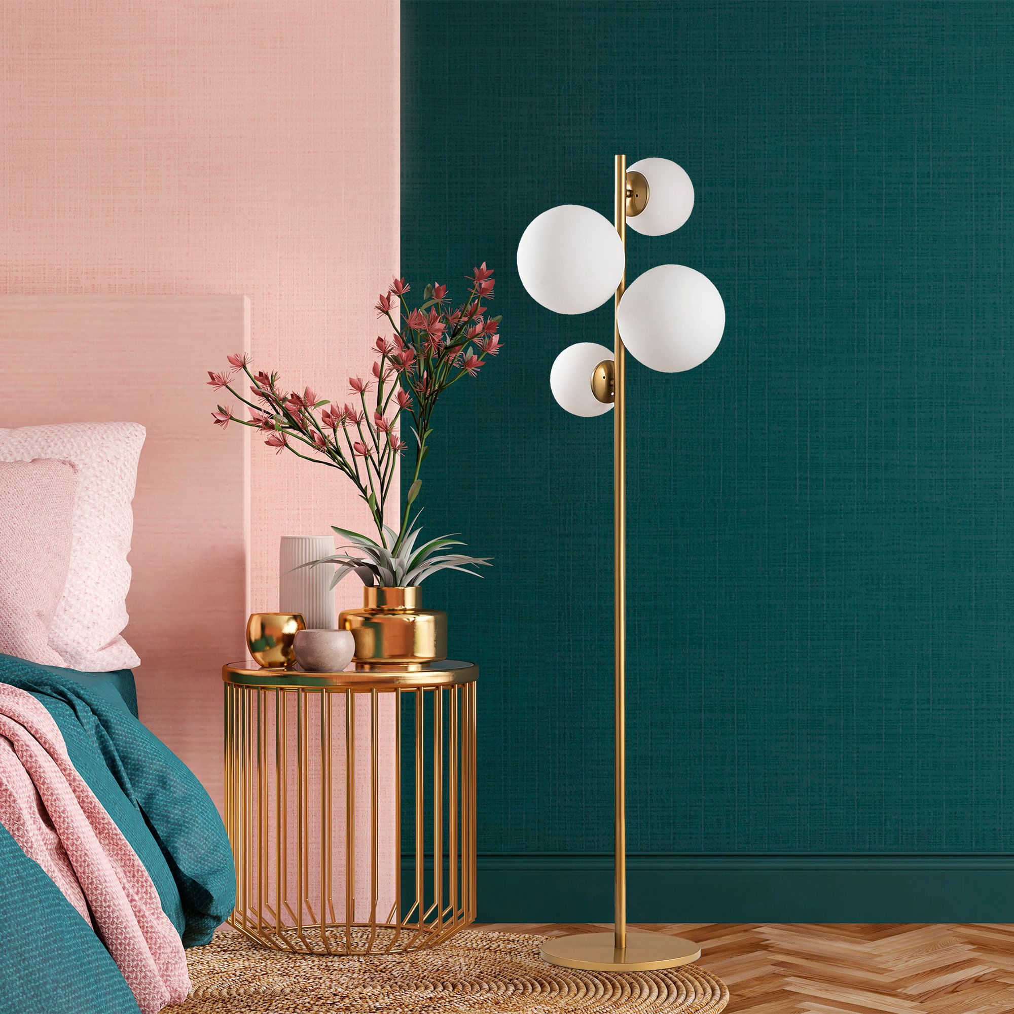 Lampadar, Opviq, metal, auriu, 33x33x162 cm - 1 | YEO