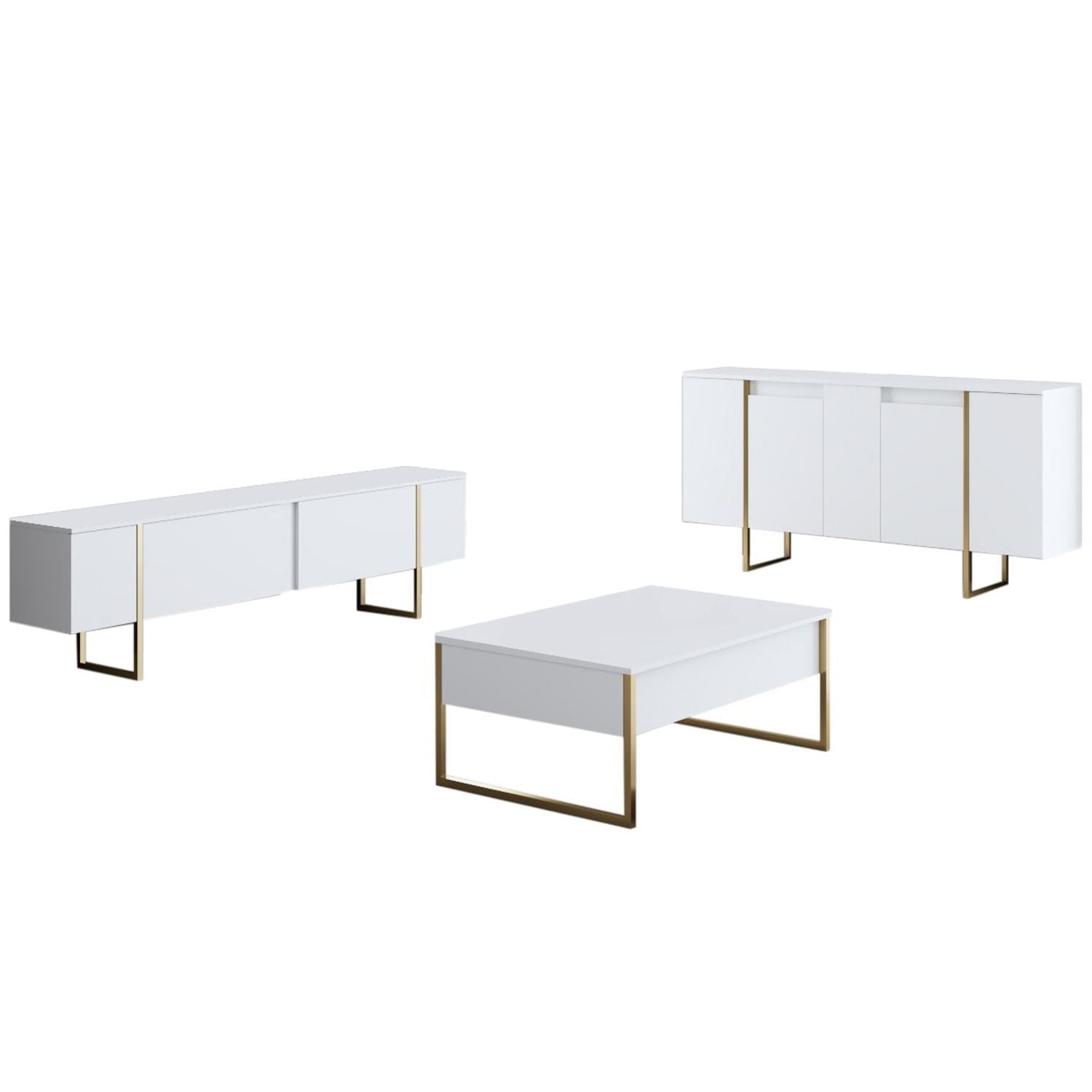 Consola, Hanah Home, panou de particule melaminat, alb auriu, 160x35x80 cm