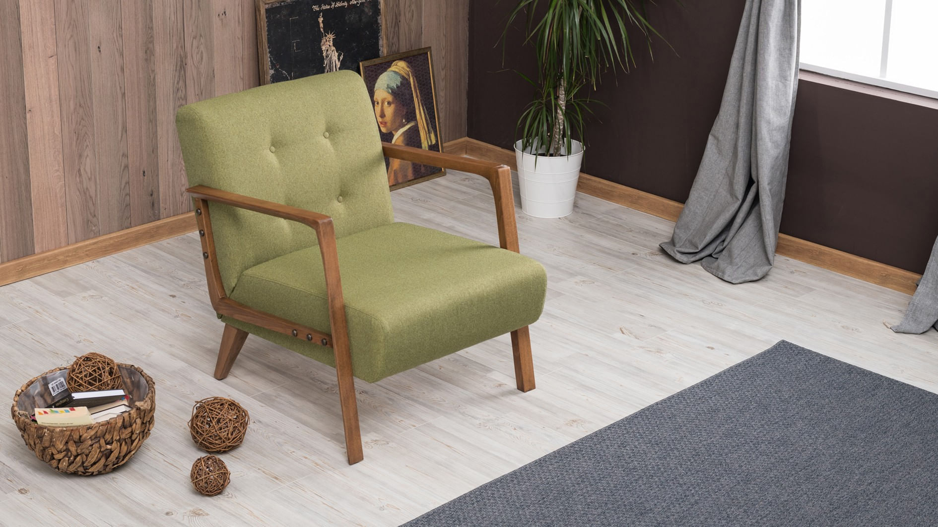 Fotoliu, Hanah Home, lemn de fag, verde, 69x80x83 cm, material textil - 1 | YEO
