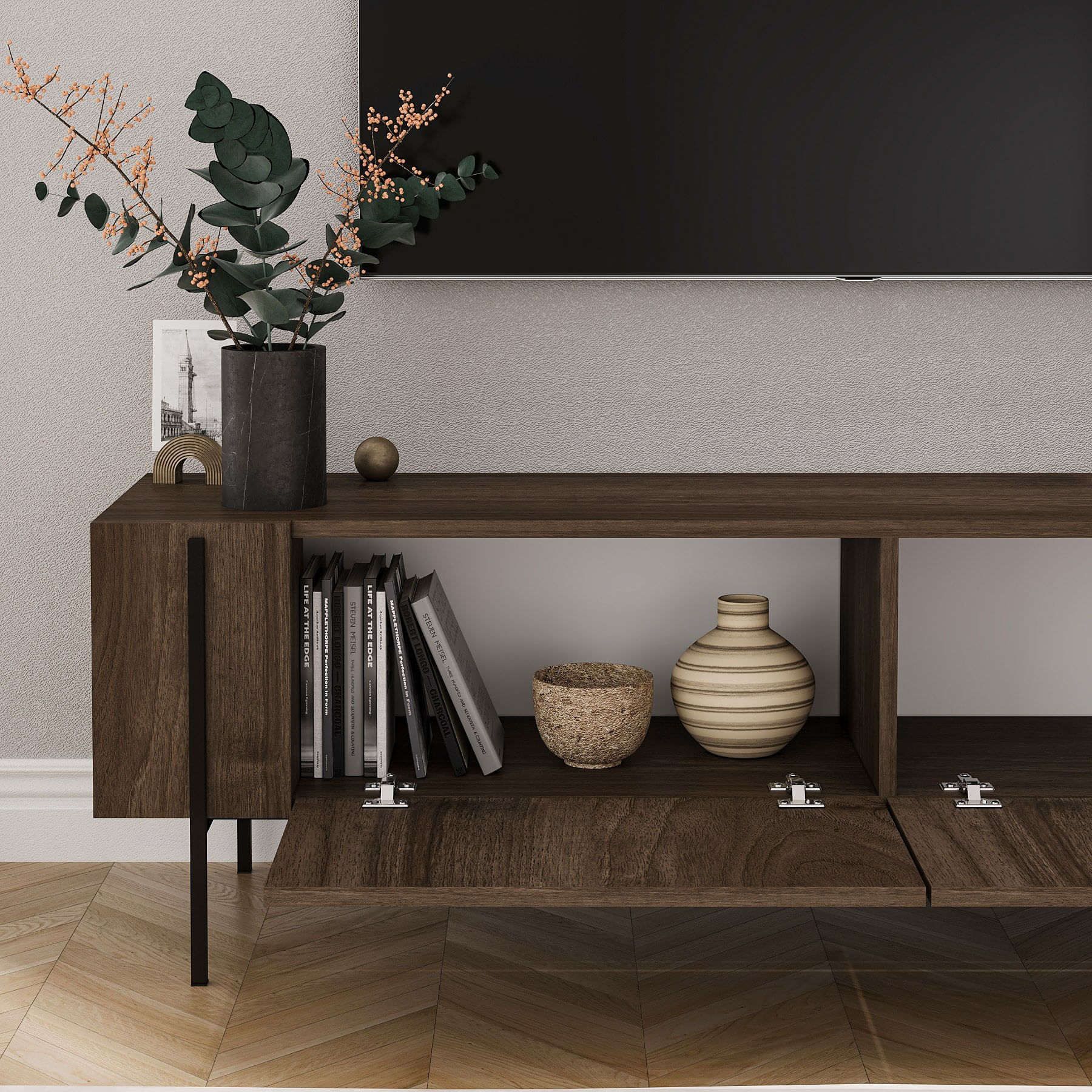 Comoda tv, Hanah Home, pal melaminat, nuc, 160x45.6x31.4 cm - 3 | YEO