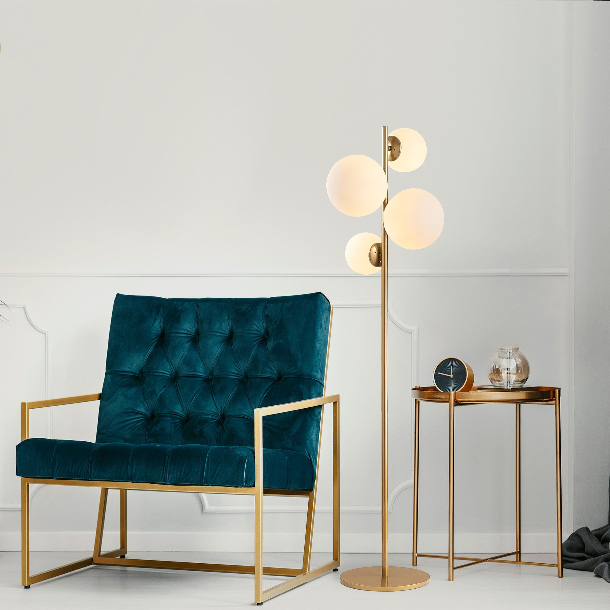Lampadar, Opviq, metal, auriu, 33x33x162 cm - 5 | YEO
