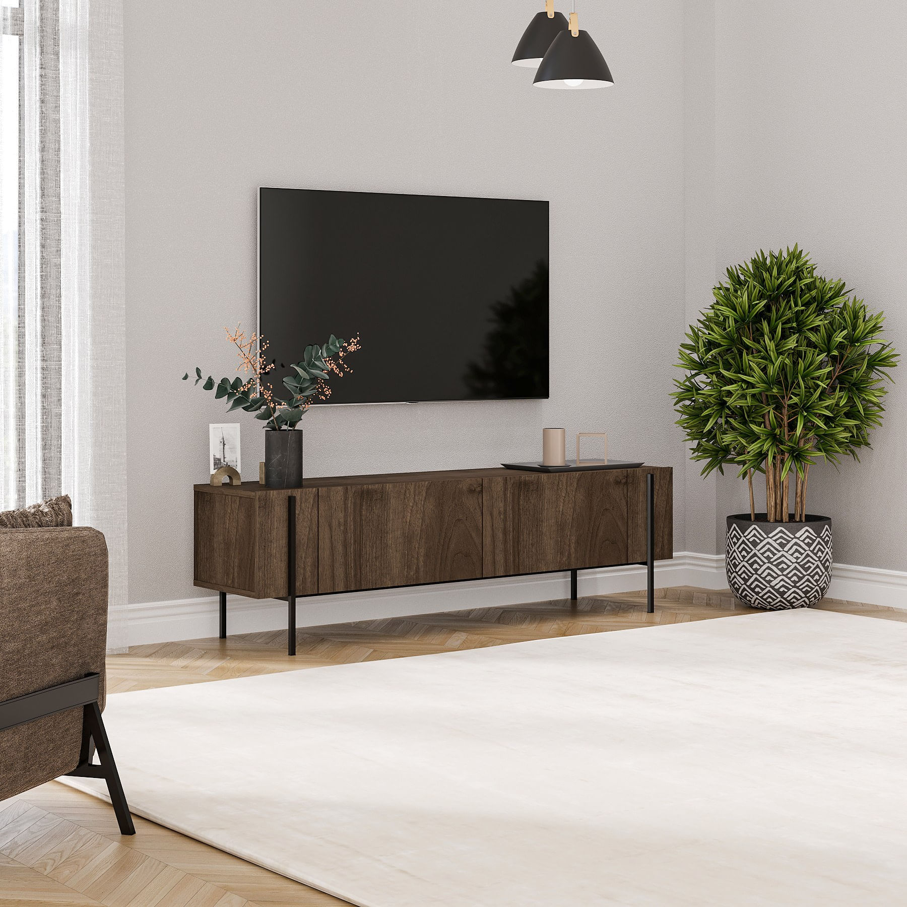 Comoda tv, Hanah Home, pal melaminat, nuc, 160x45.6x31.4 cm - 4 | YEO