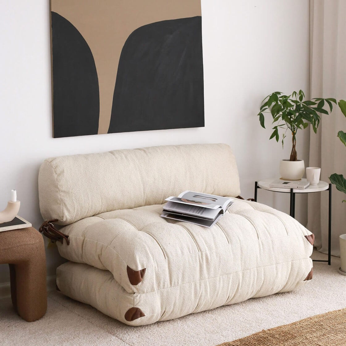Canapea extensibila 2 locuri, Hanah Home, teddy, crem, 120x79x75 cm - 5 | YEO