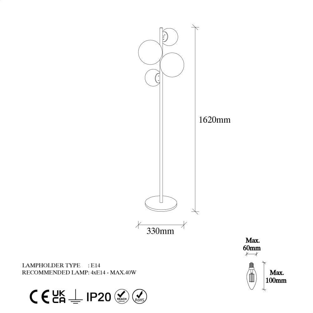 Lampadar, Opviq, metal, auriu, 33x33x162 cm