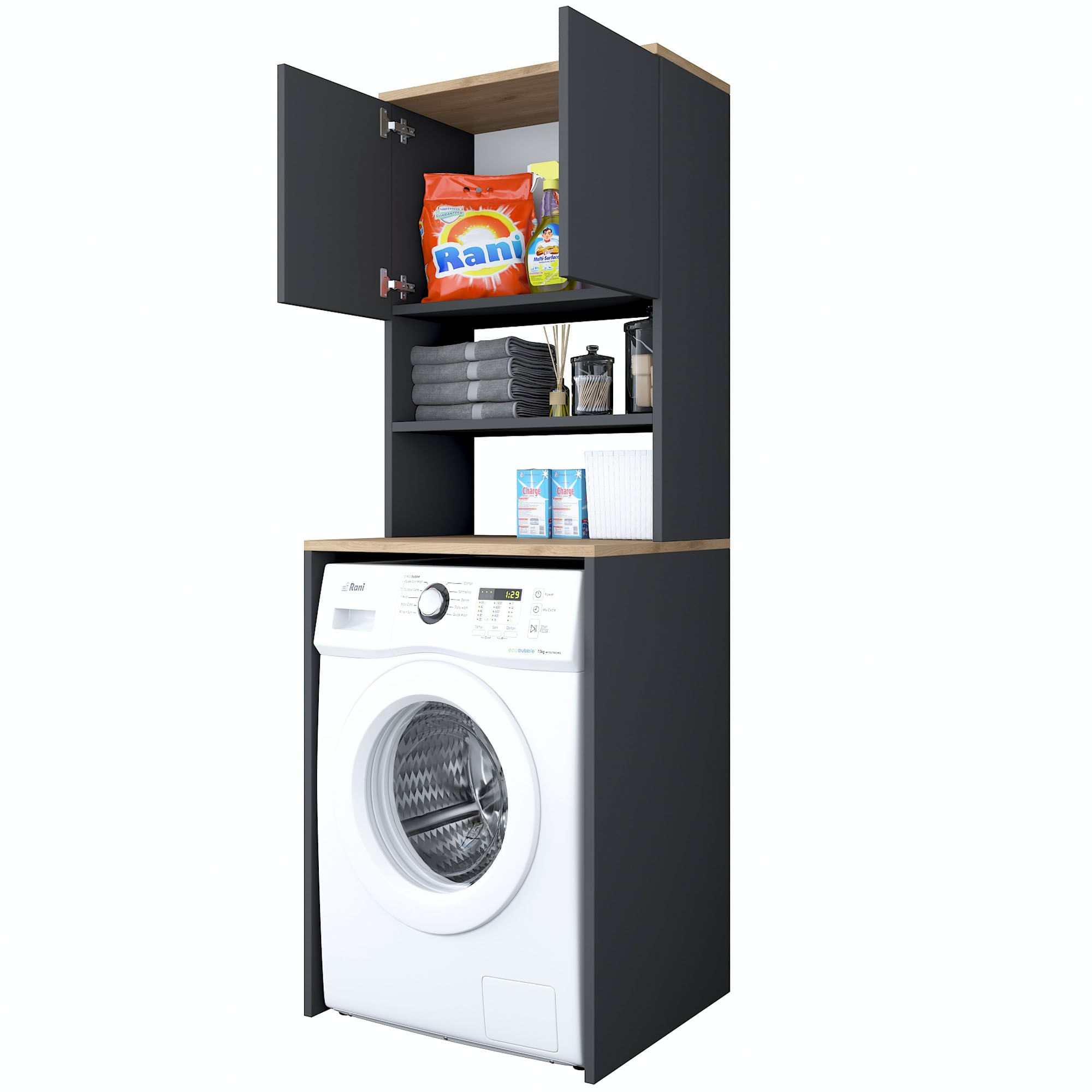 Dulap pentru masina de spalat, Hanah Home, pal melaminat, nuc si antracit, 65x60x183.6 cm - 2 | YEO