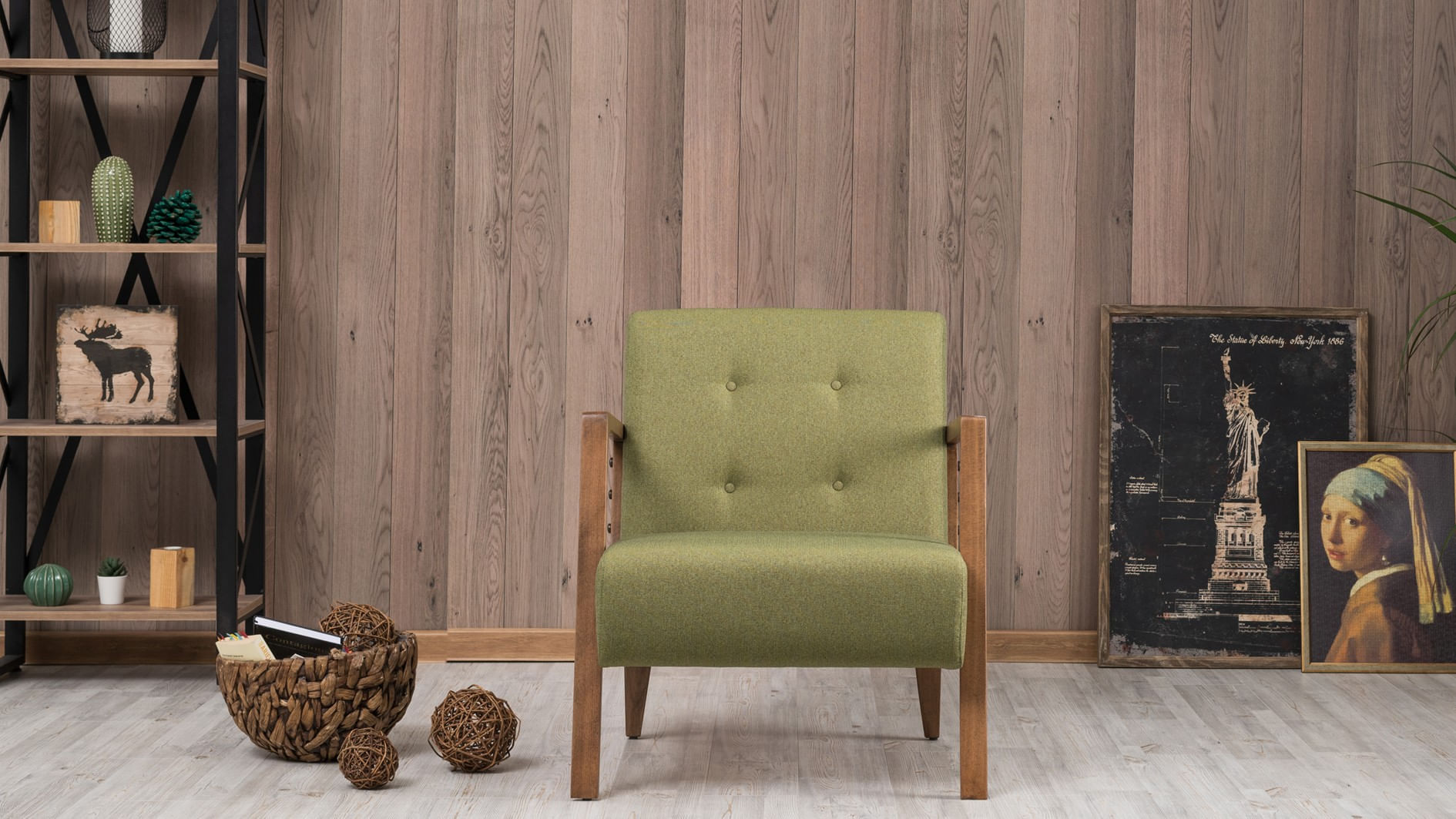 Fotoliu, Hanah Home, lemn de fag, verde, 69x80x83 cm, material textil - 5 | YEO
