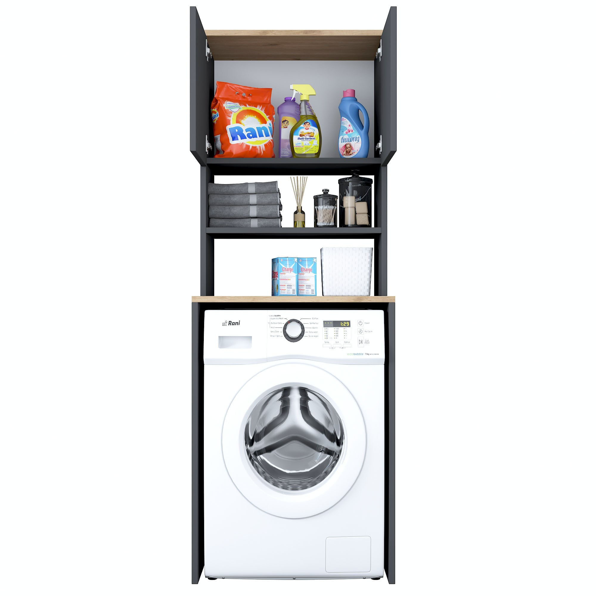 Dulap pentru masina de spalat, Hanah Home, pal melaminat, nuc si antracit, 65x60x183.6 cm - 4 | YEO