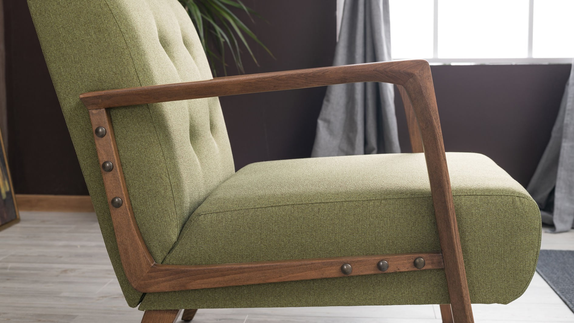 Fotoliu, Hanah Home, lemn de fag, verde, 69x80x83 cm, material textil