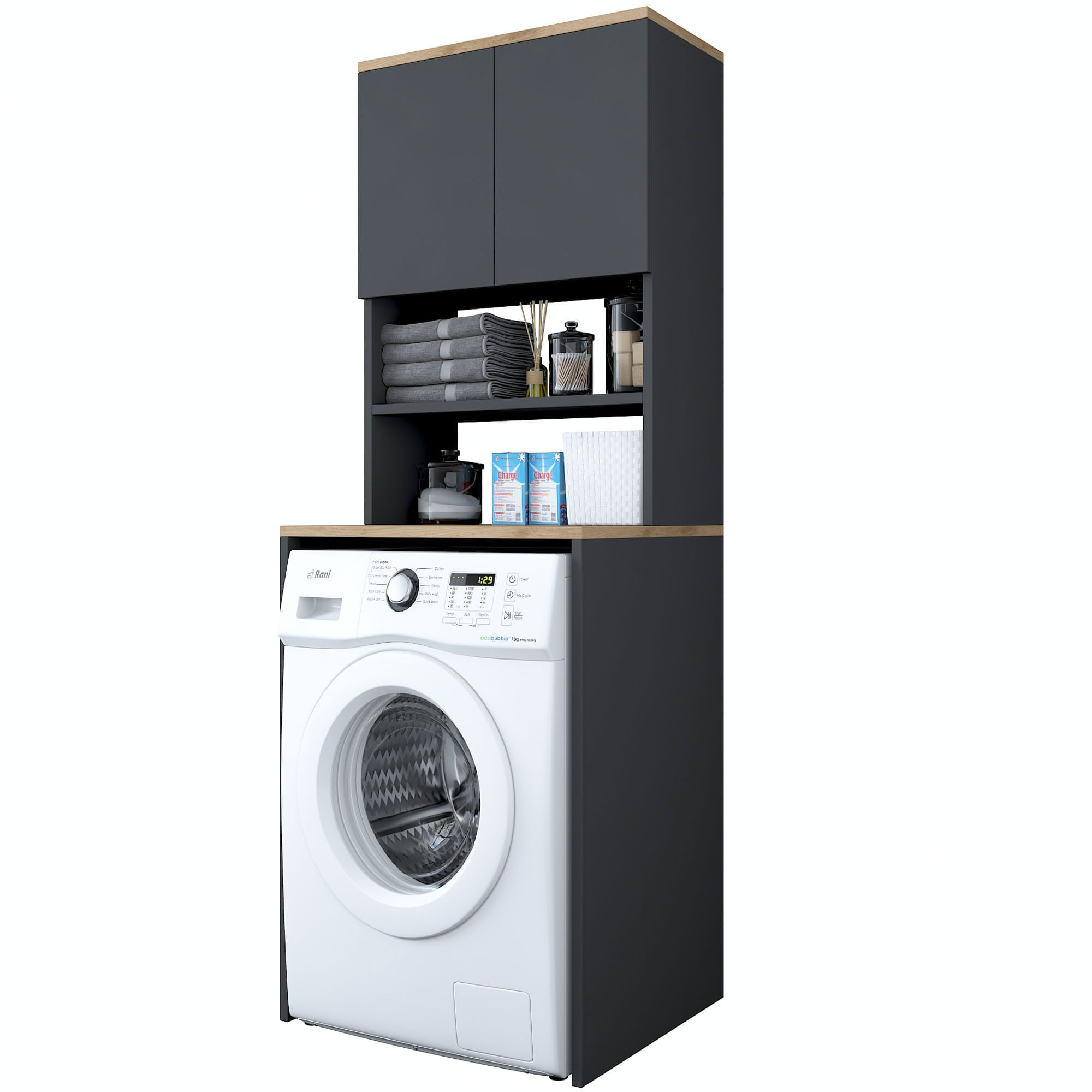 Dulap pentru masina de spalat, Hanah Home, pal melaminat, nuc si antracit, 65x60x183.6 cm - imagine 9