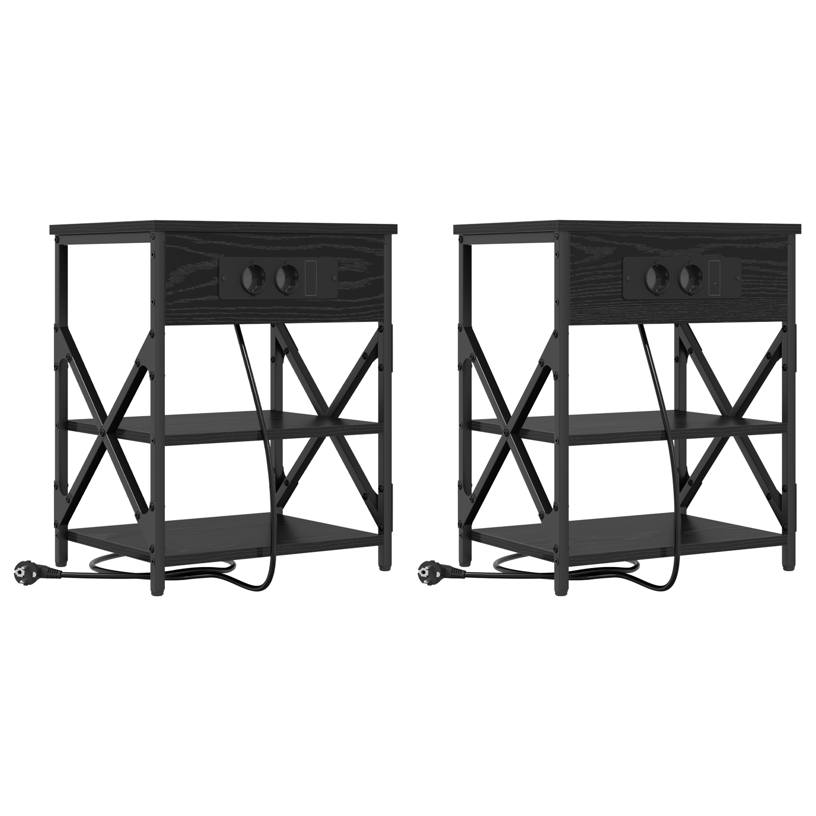 Cabinet de noptiere cu statie de incarcare 2 pcs Stejar negru — imaginea 2