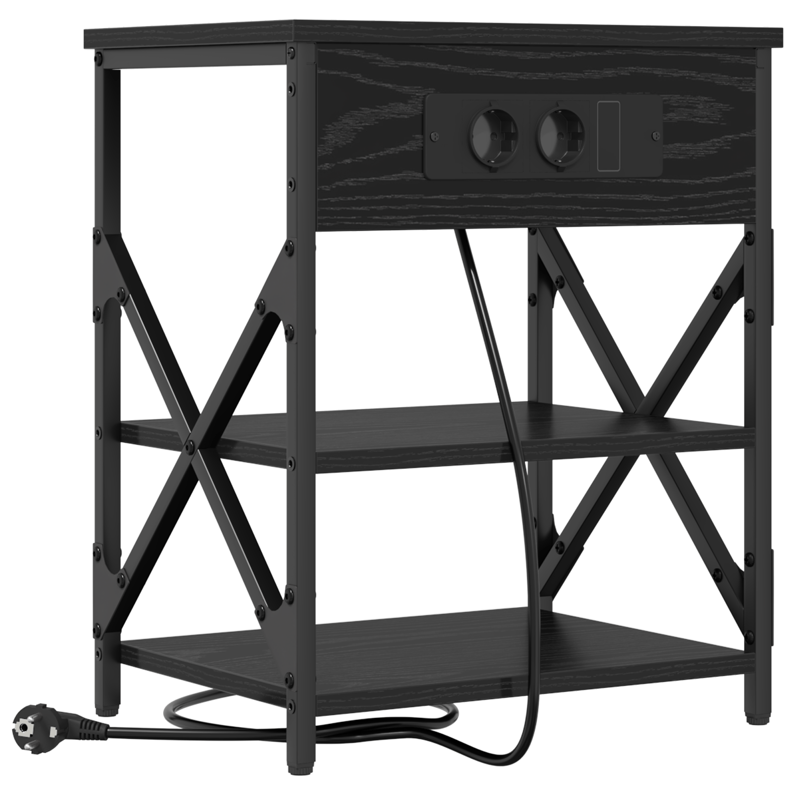 Cabinet de noptiere cu statie de incarcare cu raft Stejar negru — imaginea 2