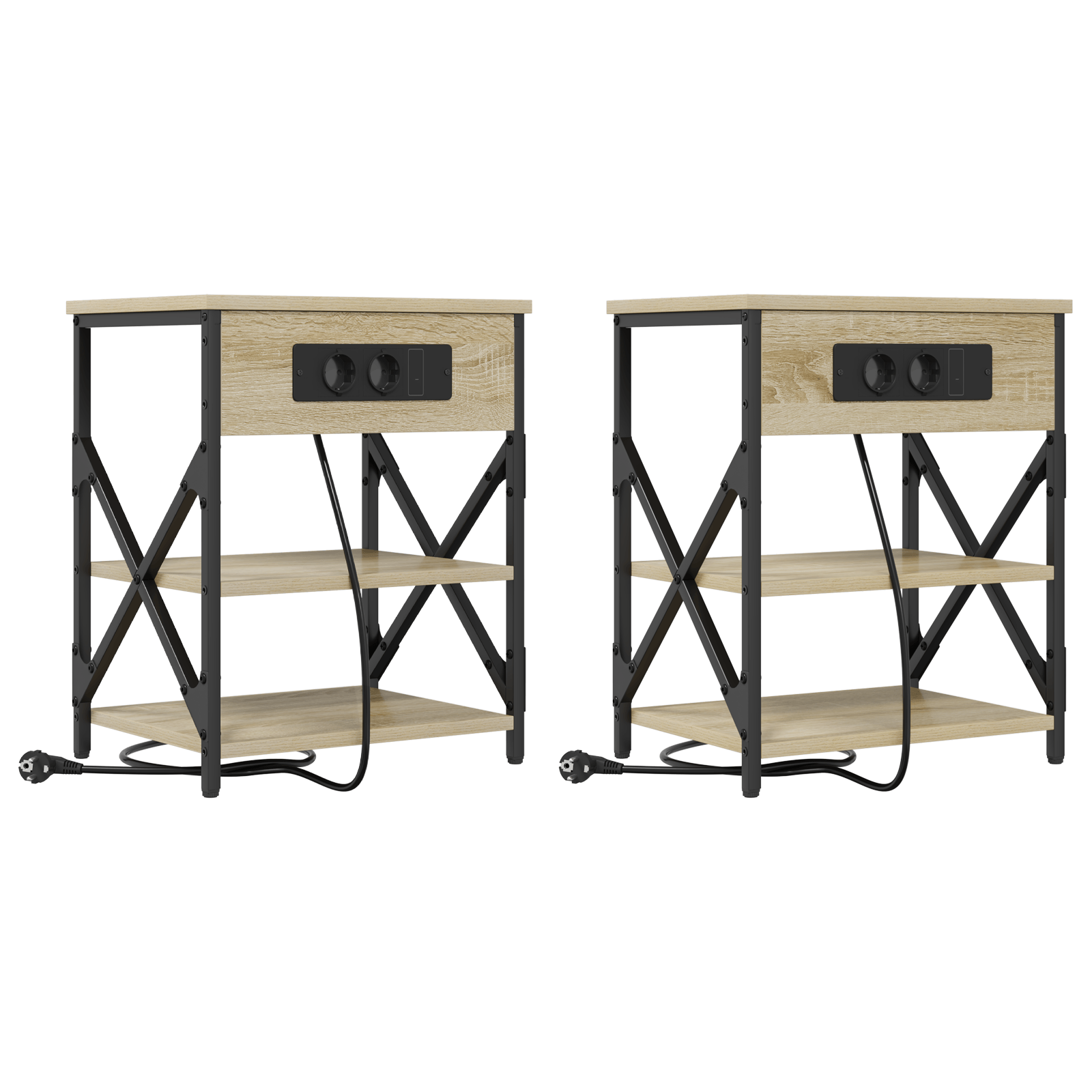 Cabinet de noptiere cu statie de incarcare 2 pcs Stejar sonoma — imaginea 2