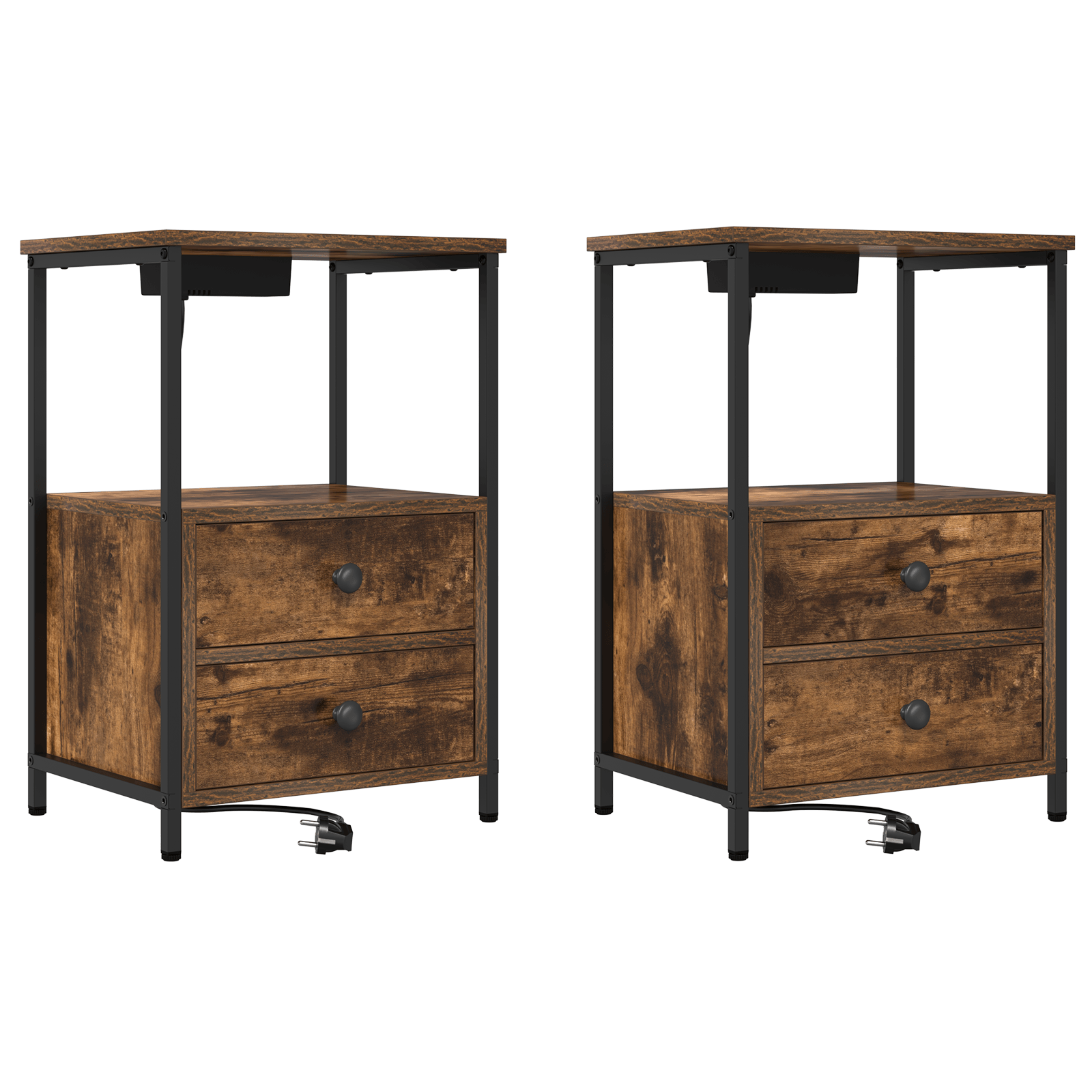 Cabinet de noptiere cu statie de incarcare 2 pcs Stejar afumat — imaginea 2