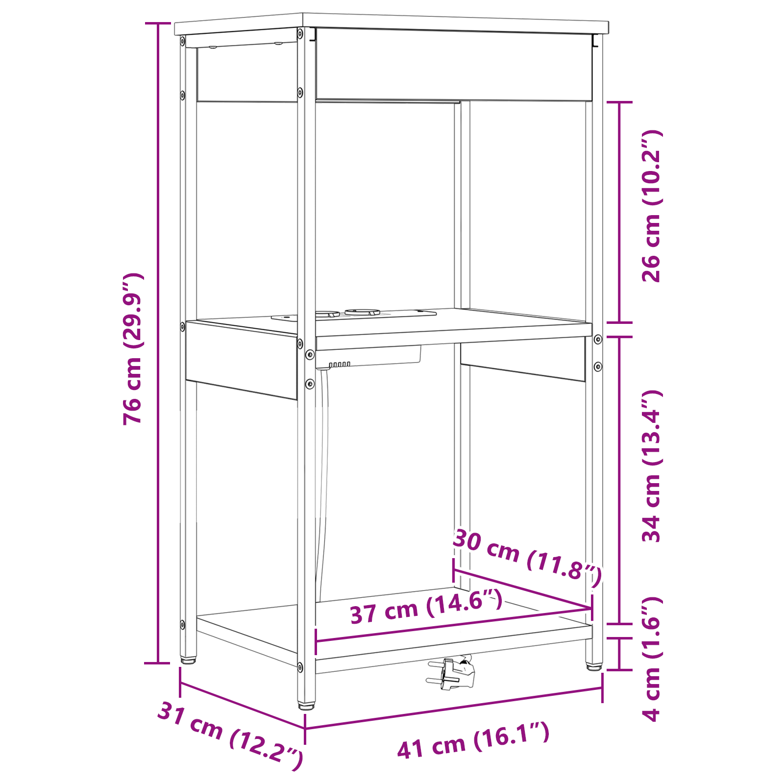 Cabinet de noptiere cu statie de incarcare cu raft Stejar negru — imaginea 12