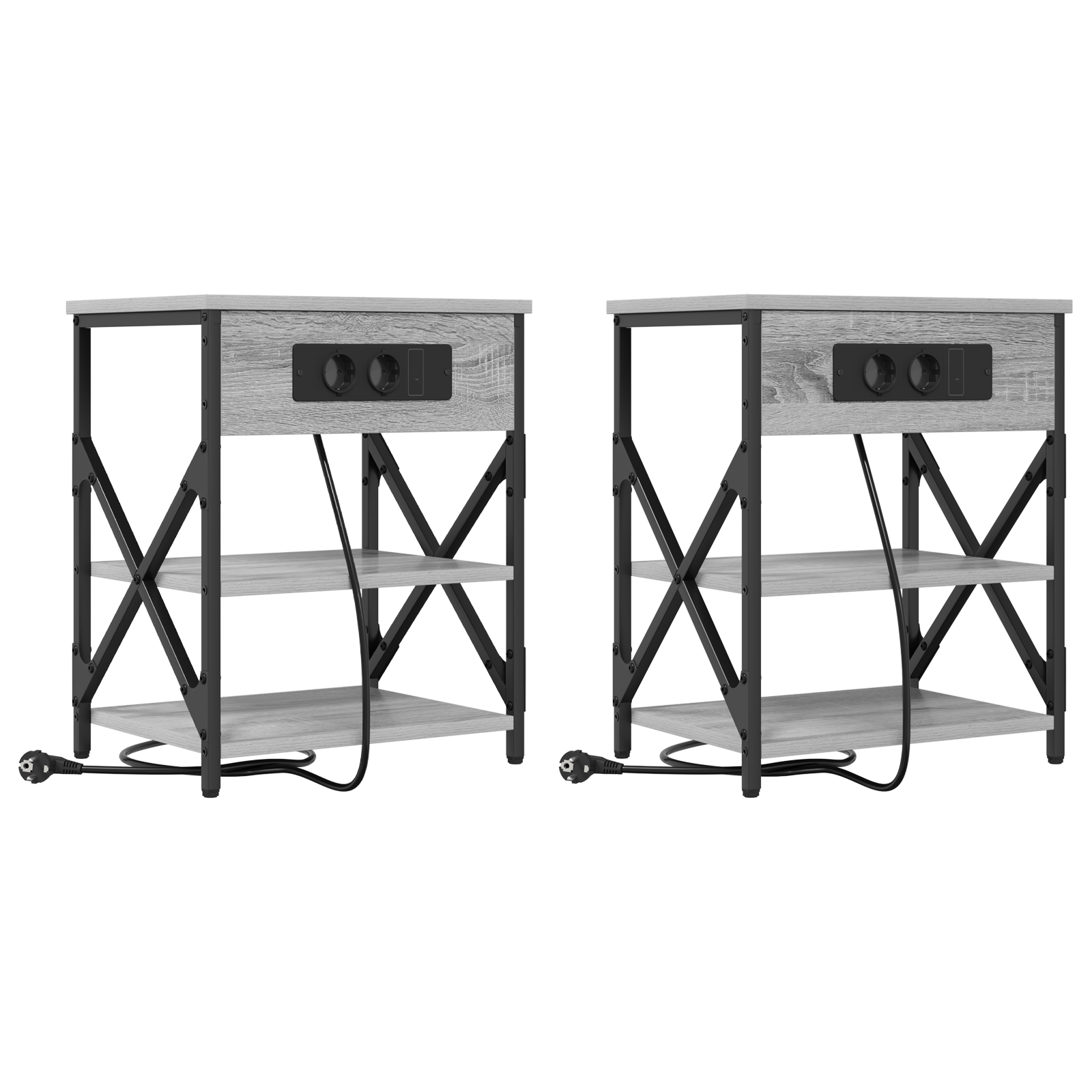 Cabinet de noptiere cu statie de incarcare 2 pcs sonoma gri — imaginea 2
