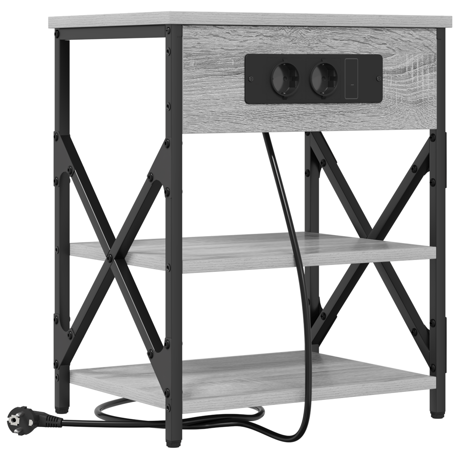 Cabinet de noptiere cu statie de incarcare cu raft sonoma gri — imaginea 2