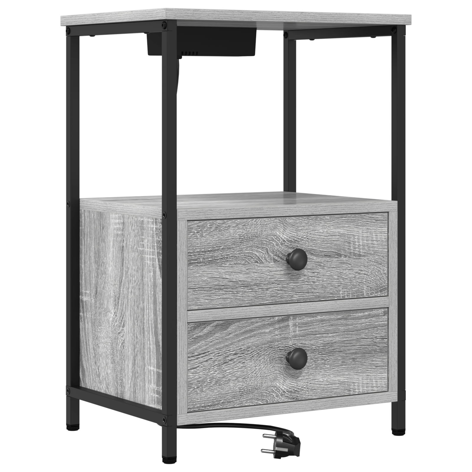 Cabinet de noptiere cu statie de incarcare cu sertar sonoma gri — imaginea 2