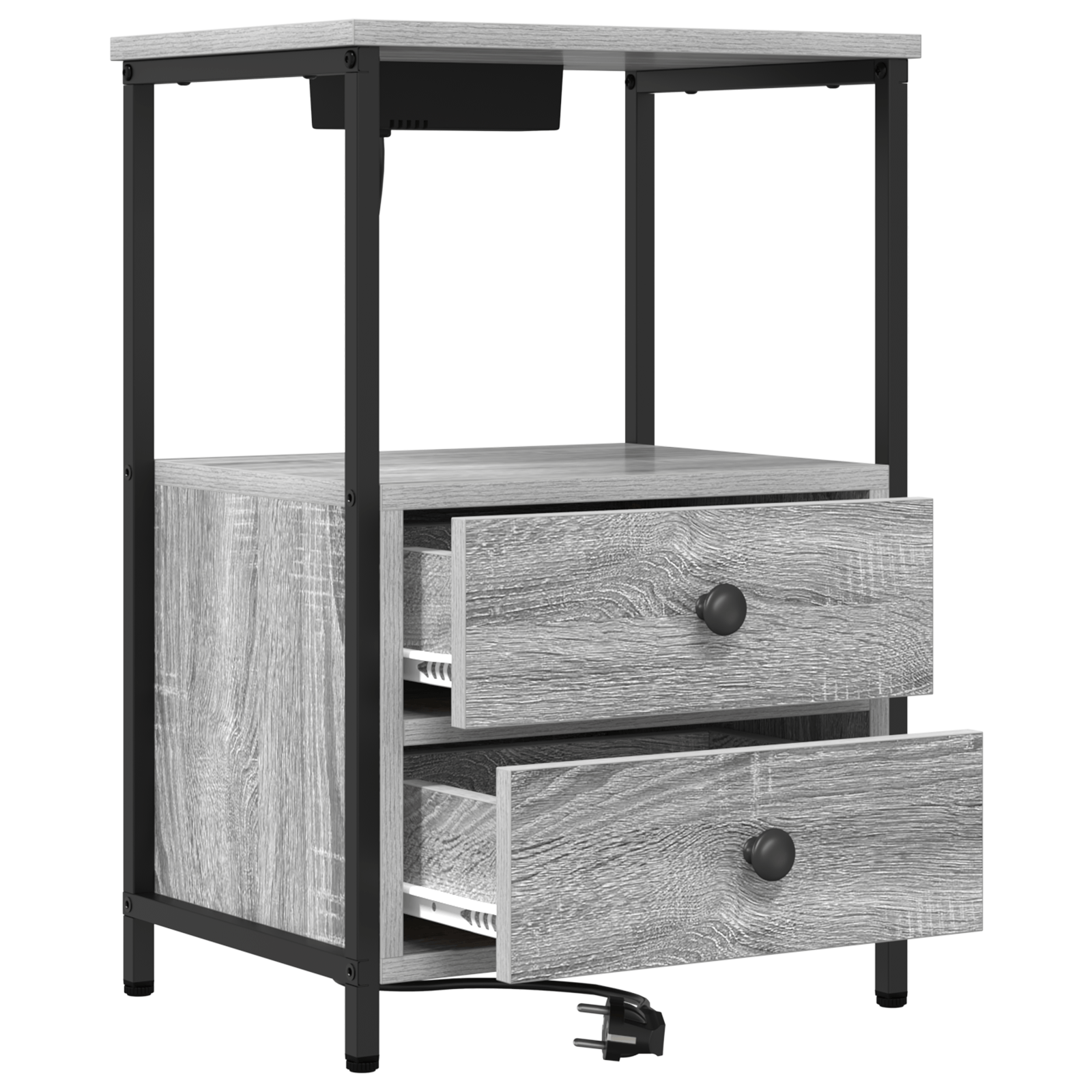 Cabinet de noptiere cu statie de incarcare cu sertar sonoma gri — imaginea 5