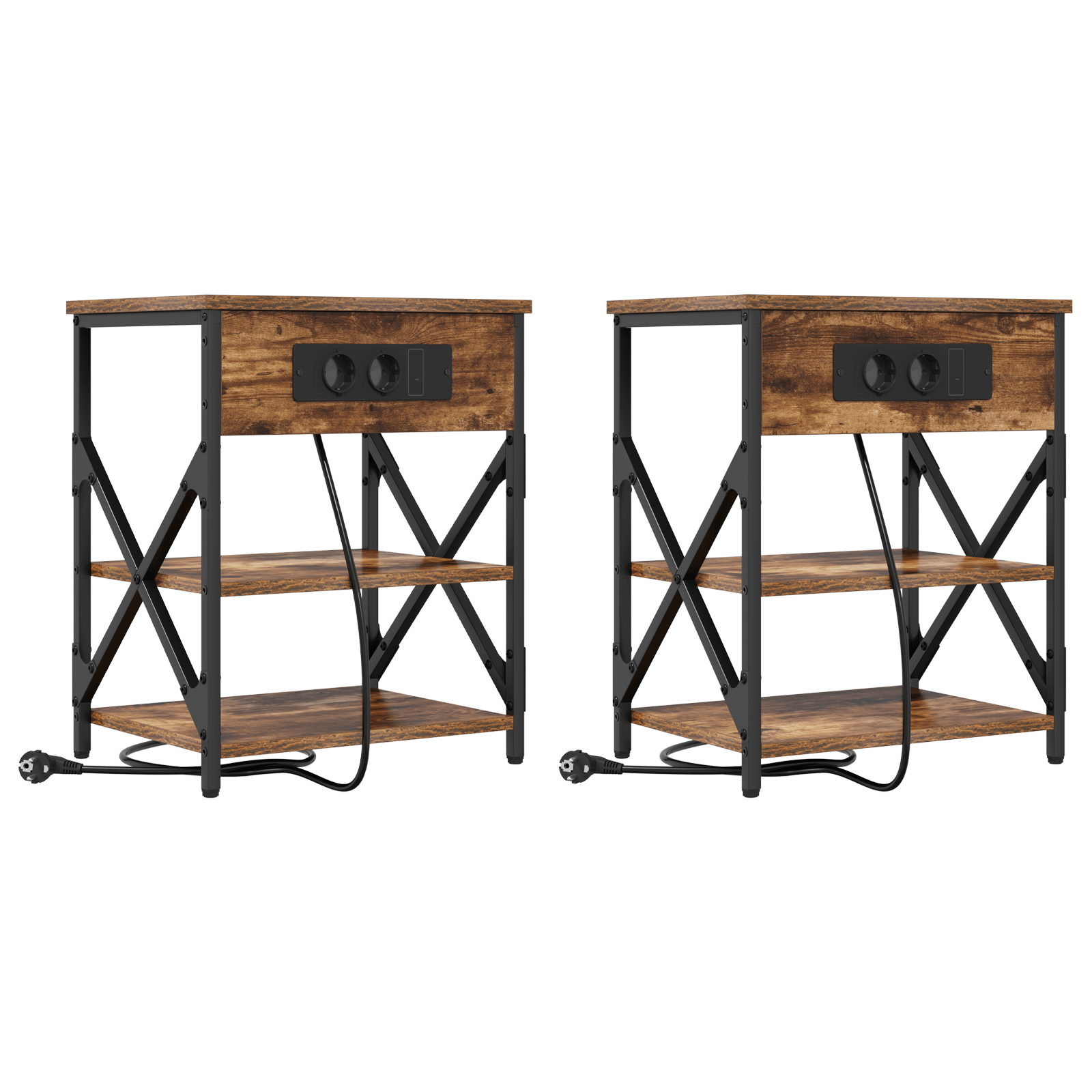 Cabinet de noptiere cu statie de incarcare 2 pcs Stejar afumat — imaginea 2