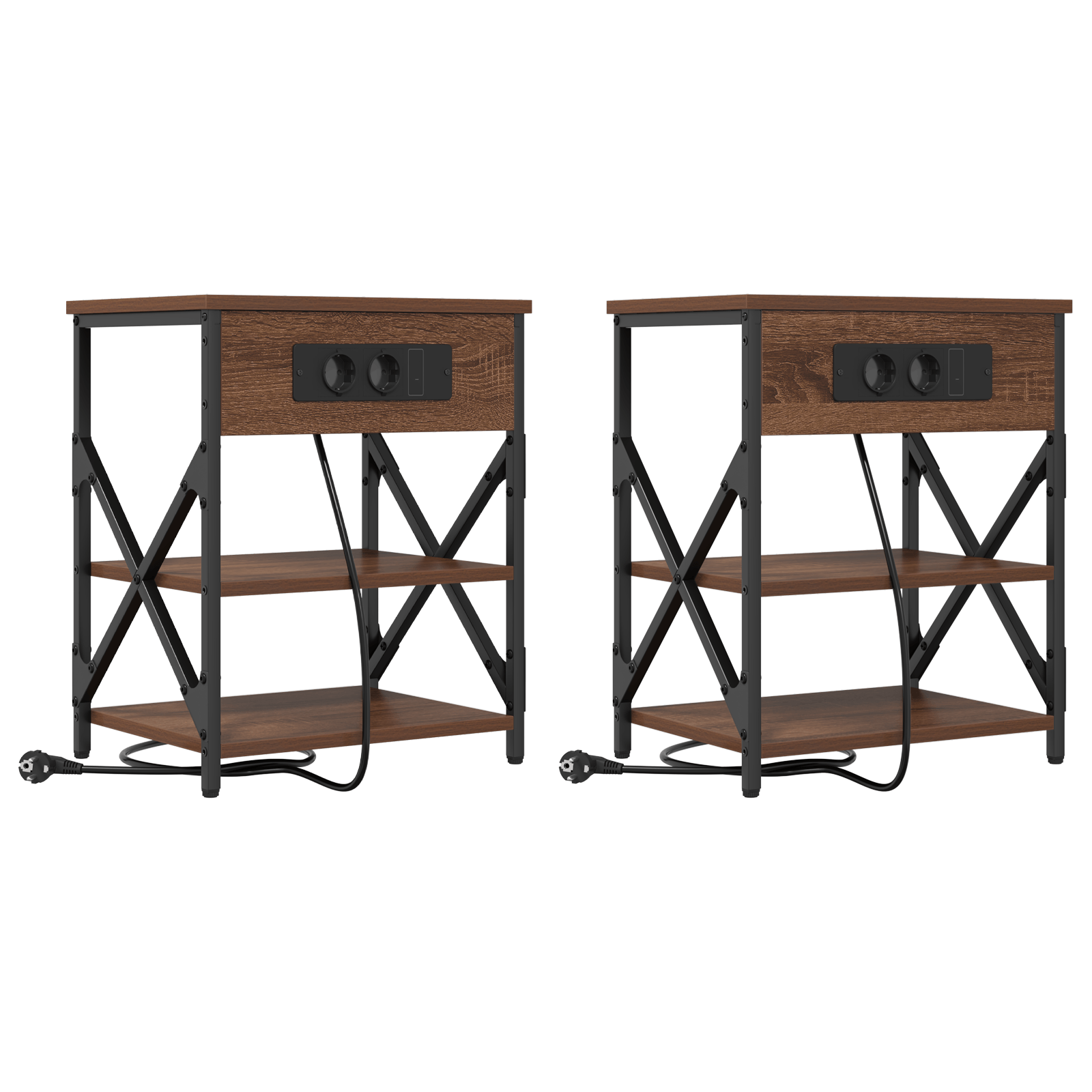 Cabinet de noptiere cu statie de incarcare 2 pcs Stejar brun — imaginea 2