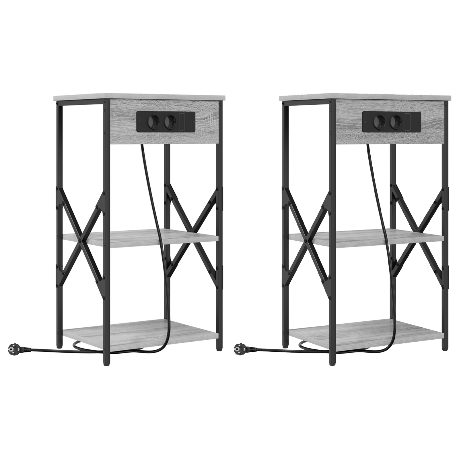 Noptiere cu raft 2 pcs sonoma gri 41 x 31 x 76 cm Lemn compozit — imaginea 2