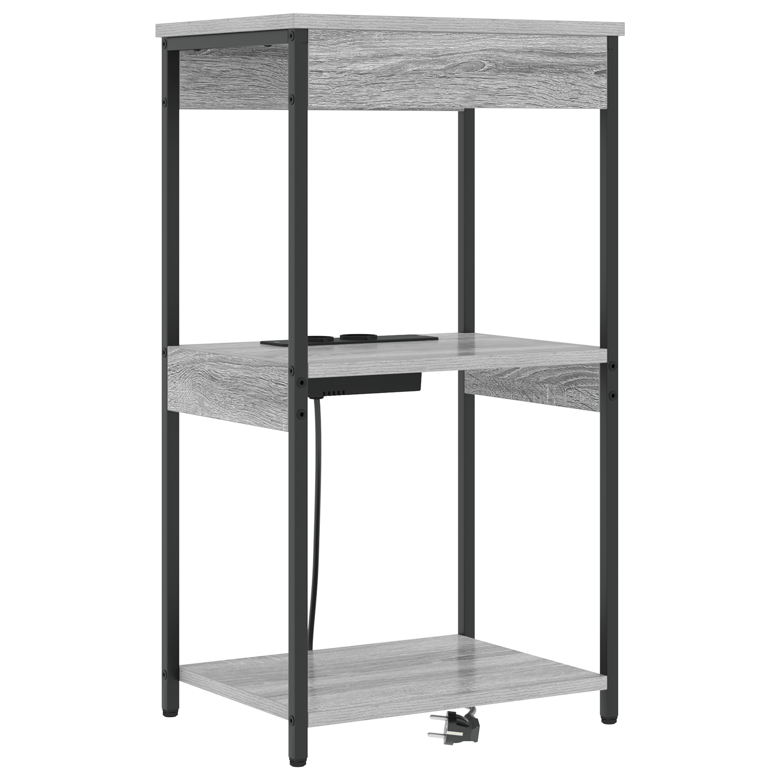 Cabinet de noptiere cu statie de incarcare cu raft sonoma gri — imaginea 2