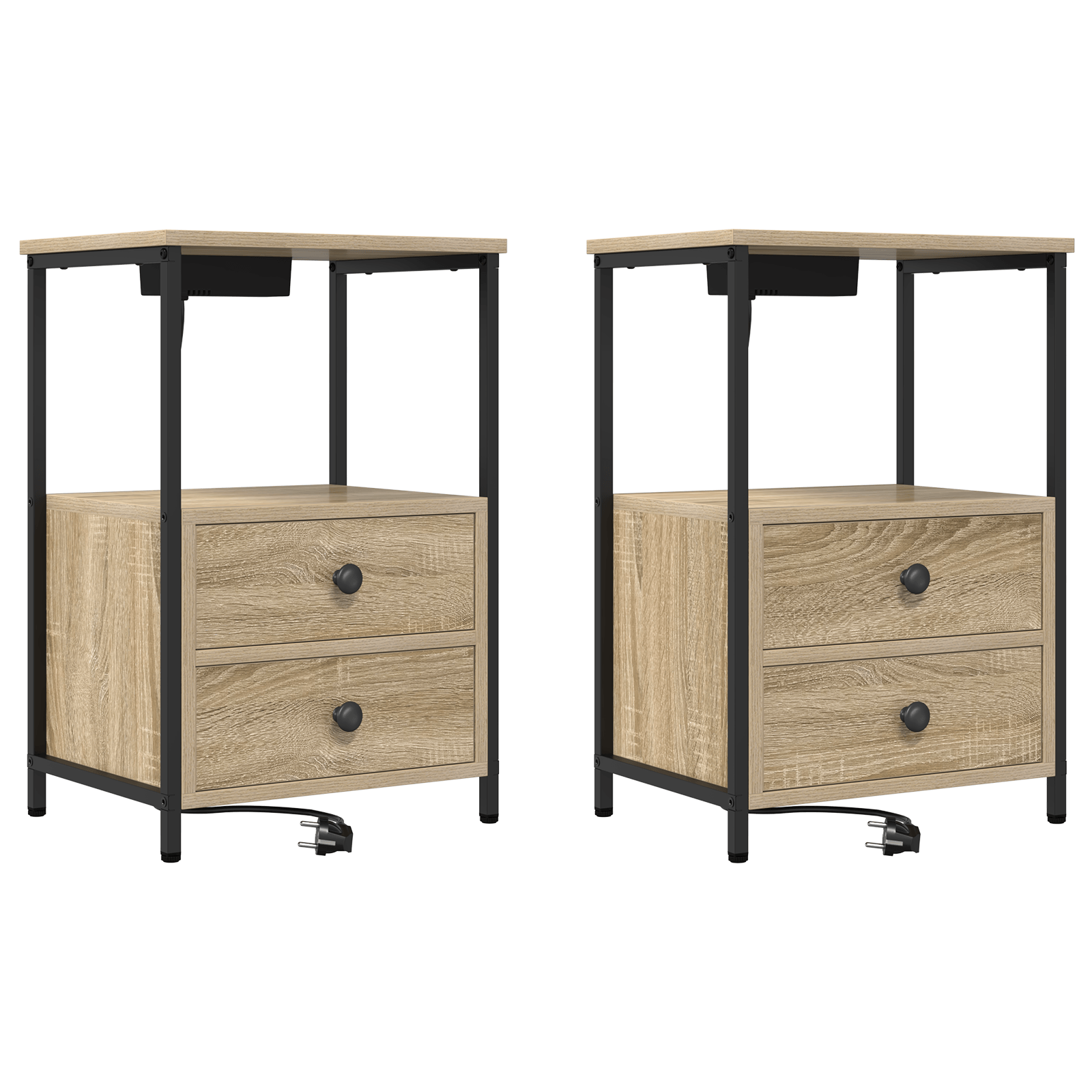 Cabinet de noptiere cu statie de incarcare 2 pcs Stejar sonoma — imaginea 2