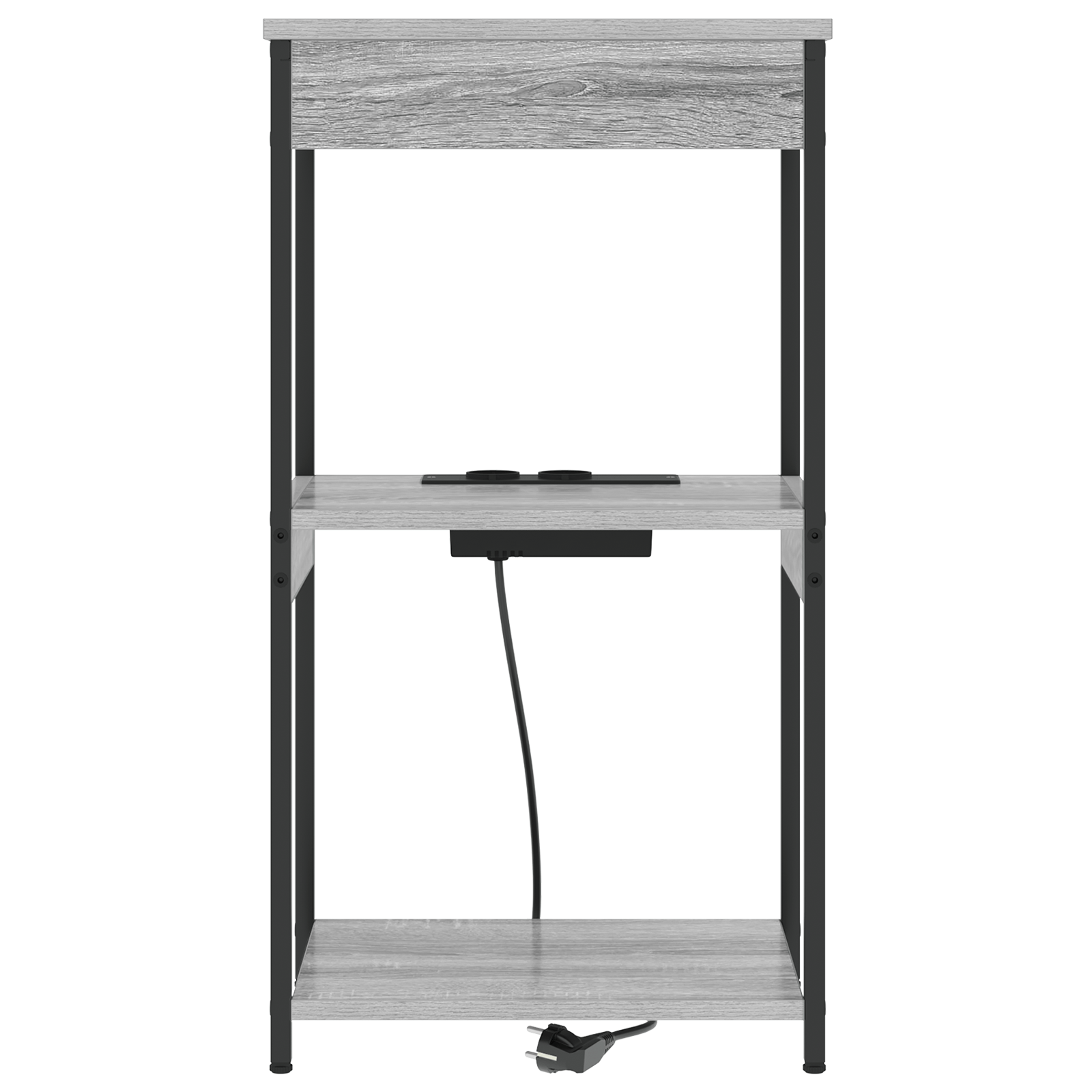Cabinet de noptiere cu statie de incarcare cu raft sonoma gri — imaginea 5