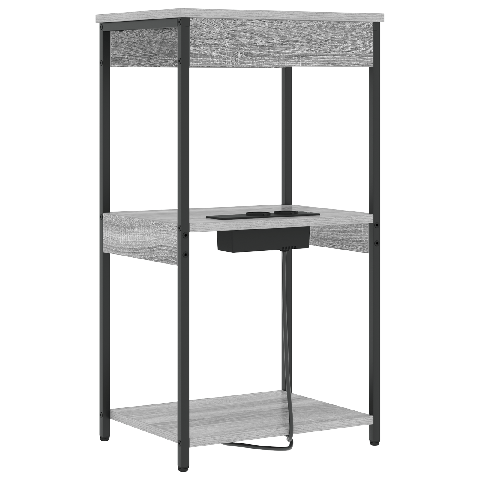 Cabinet de noptiere cu statie de incarcare cu raft sonoma gri — imaginea 7