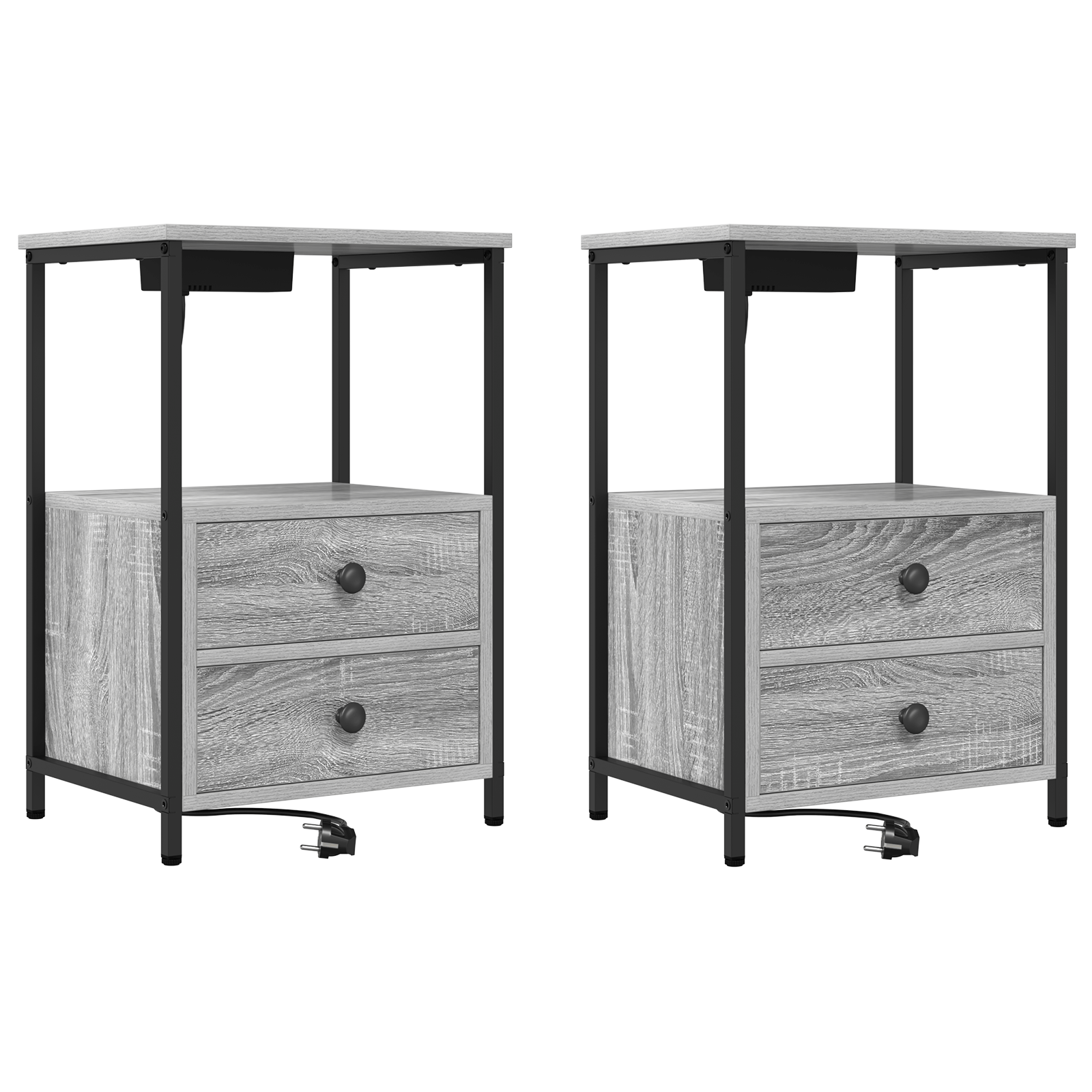 Cabinet de noptiere cu statie de incarcare 2 pcs sonoma gri — imaginea 2