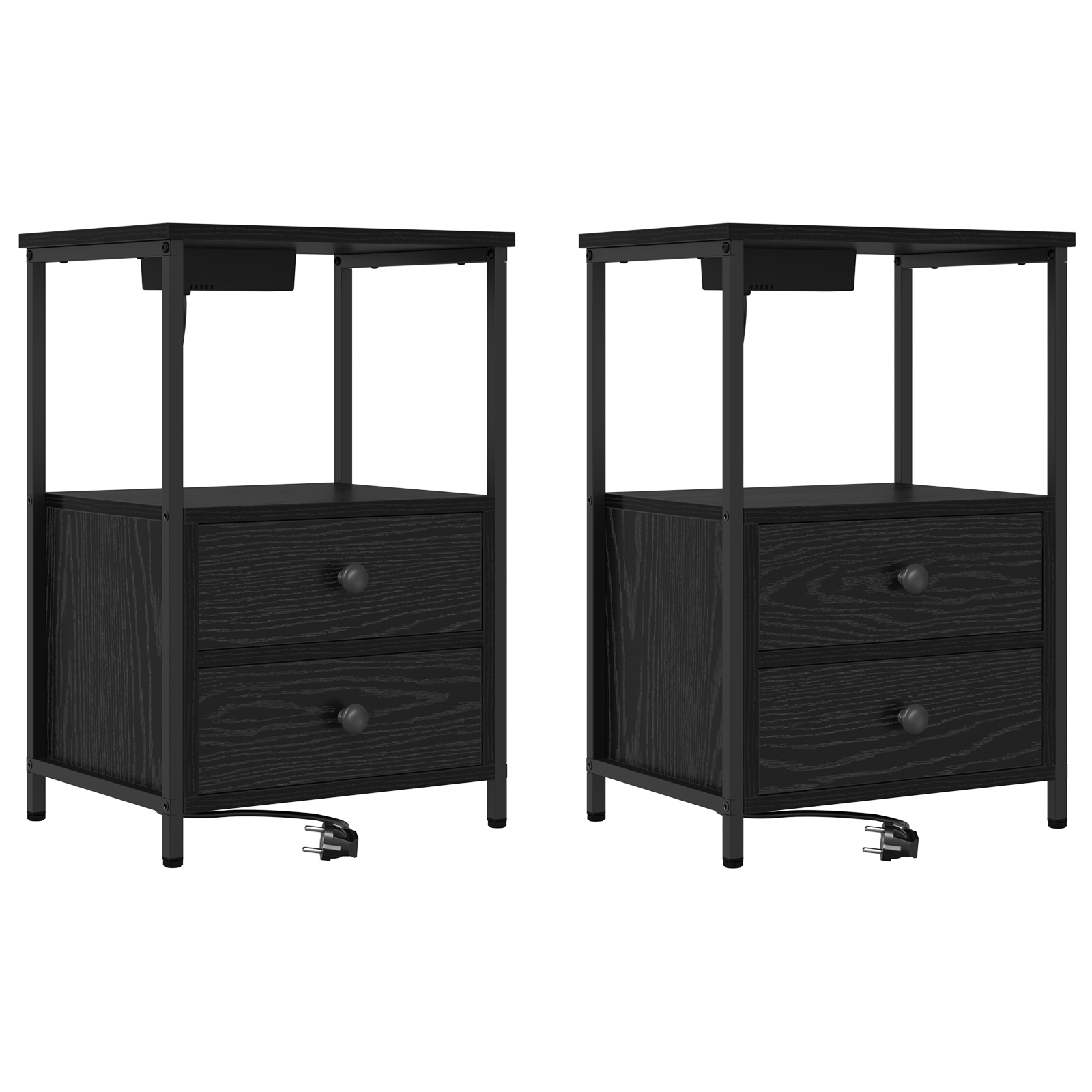 Cabinet de noptiere cu statie de incarcare 2 pcs Stejar negru — imaginea 2