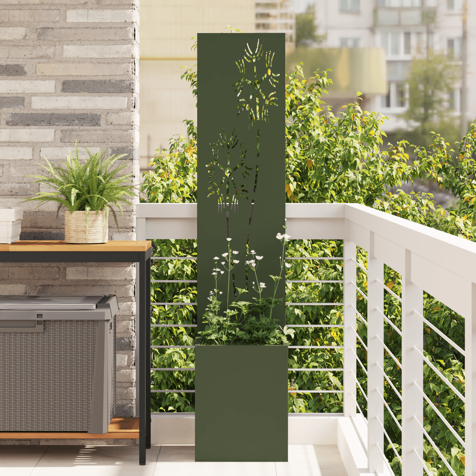 Ghiveci de Gradina cu Panou Decorativ Verde oliv 32 x 140 cm