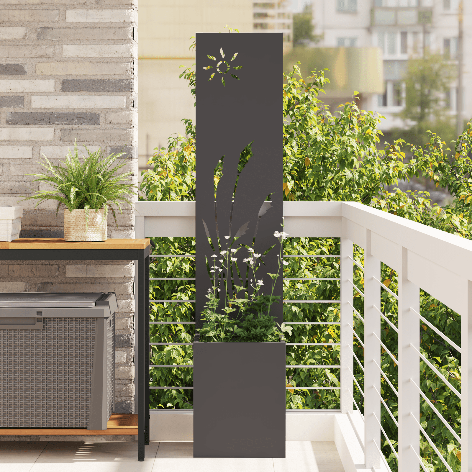 Ghiveci de Gradina cu Panou Decorativ Negru 32 x 140 cm