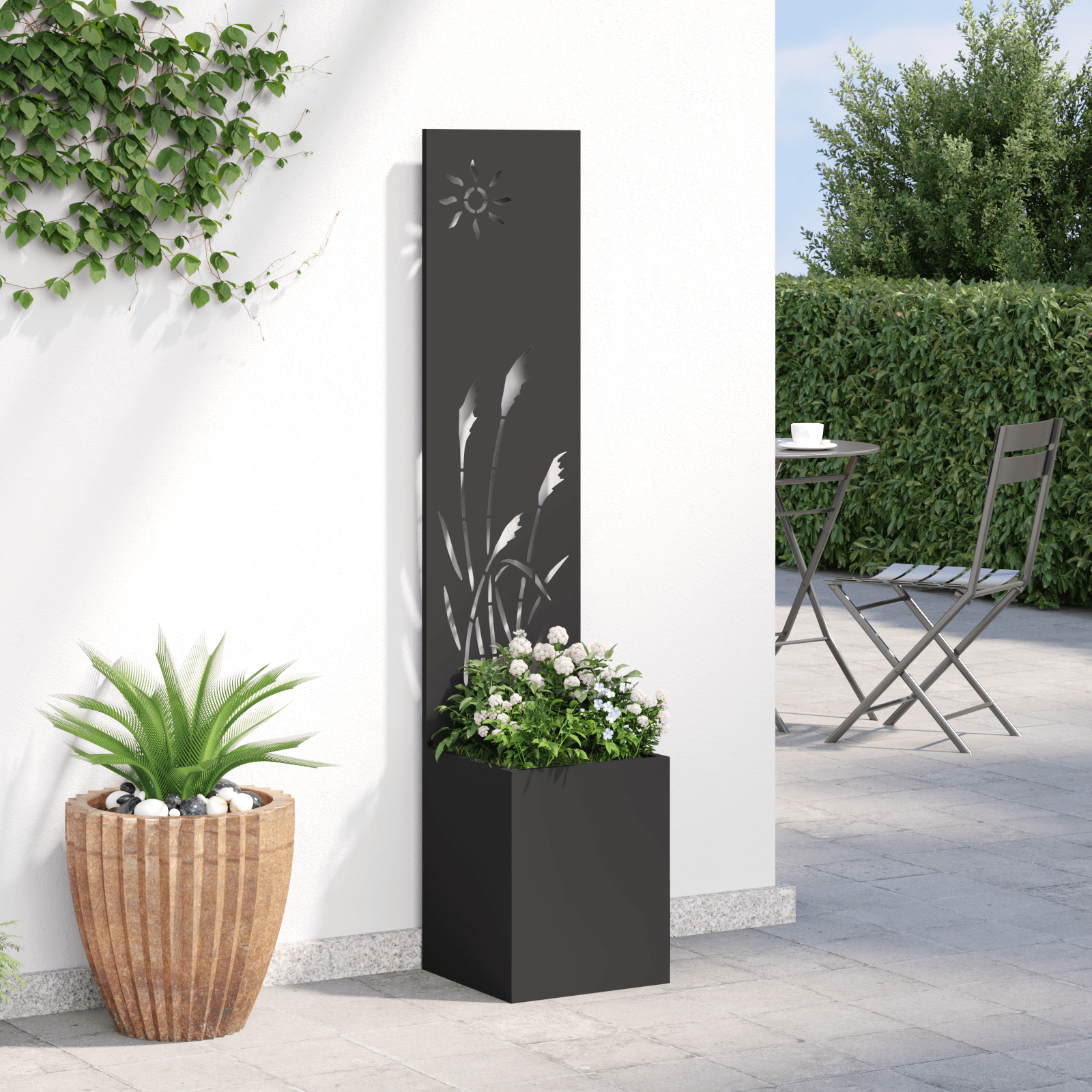 Ghiveci de Gradina cu Panou Decorativ Negru 32 x 140 cm — imaginea 4