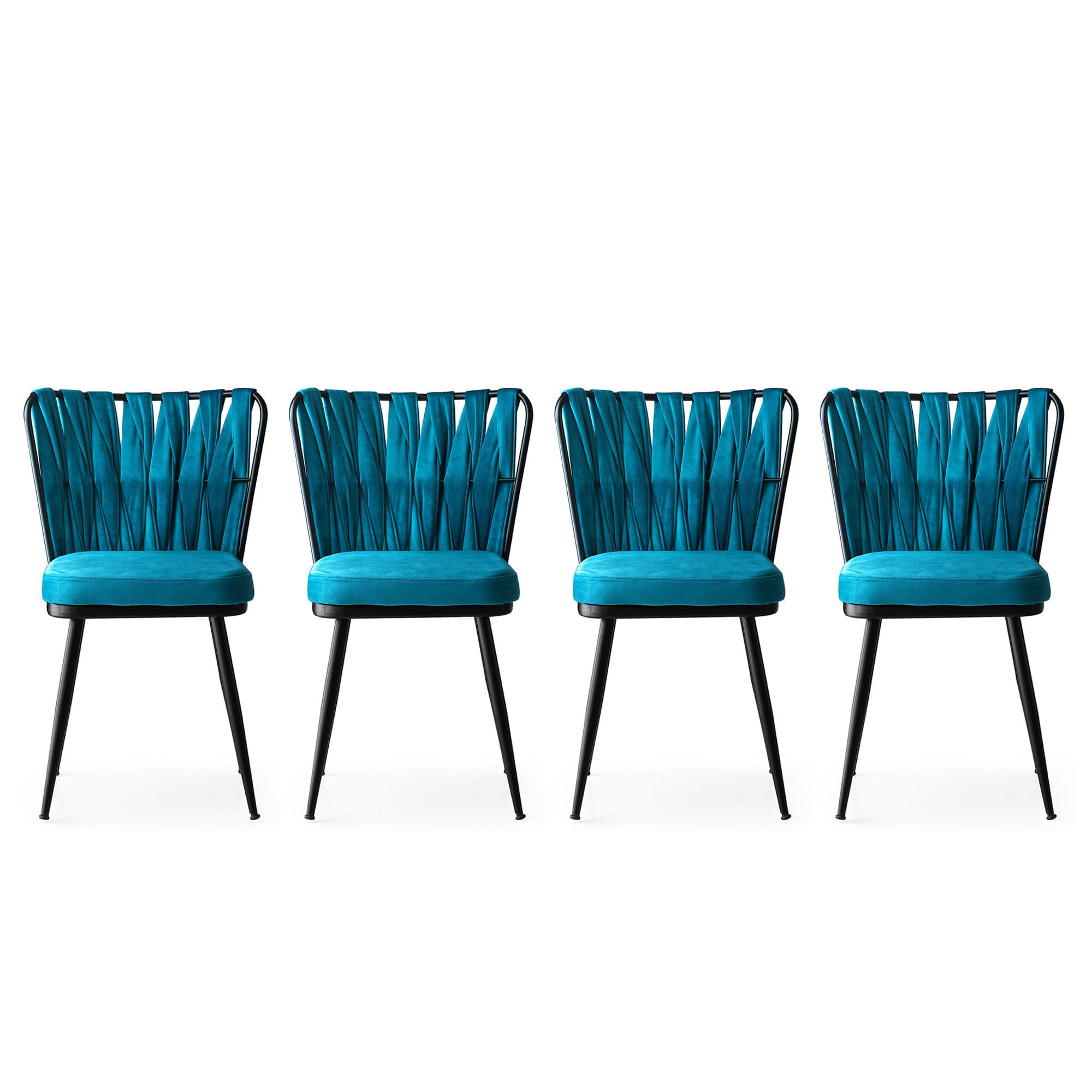 Set scaune, Hanah Home, metal, catifea, negru si albastru, 43x43x82 cm, 4 bucati