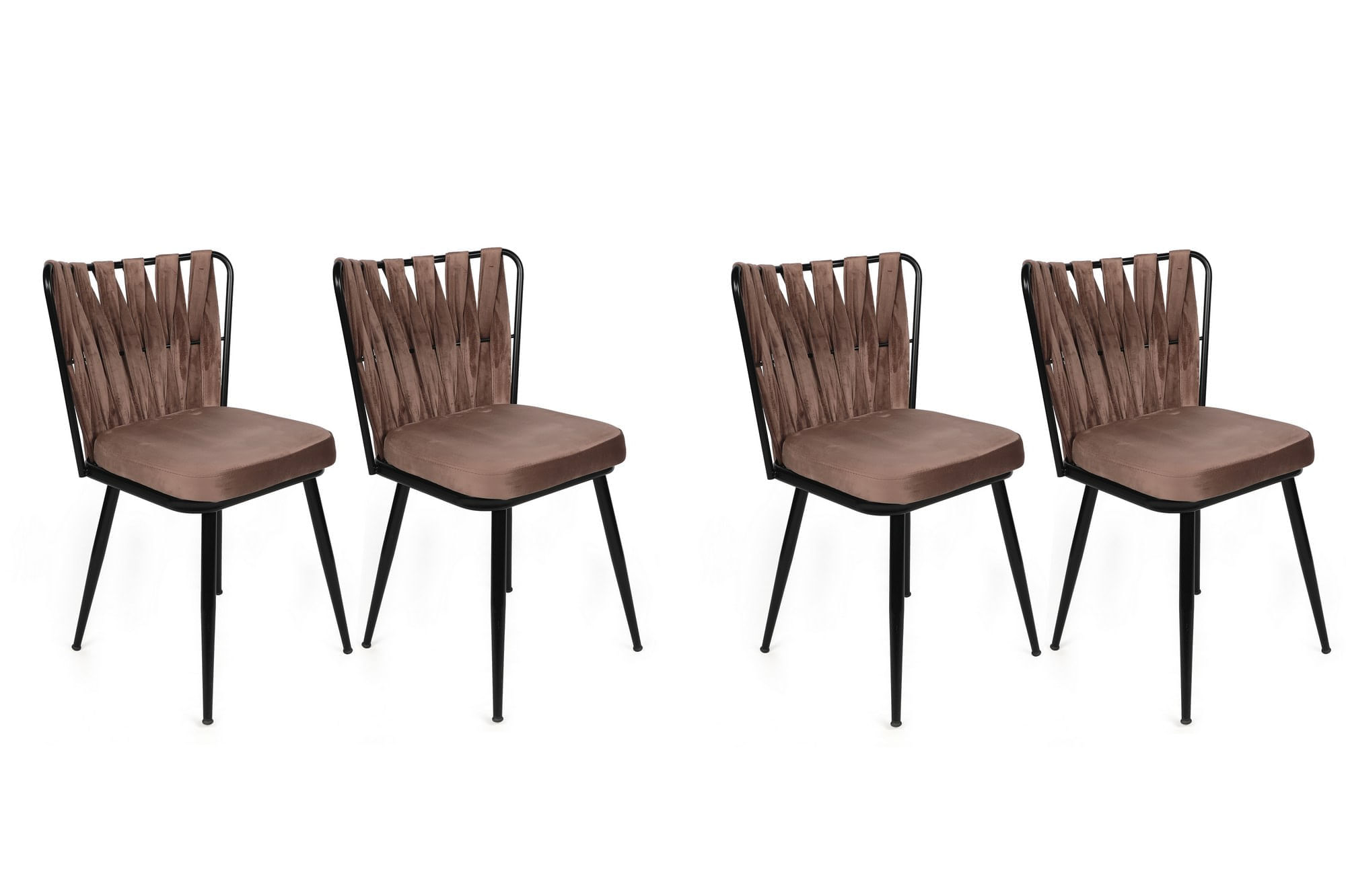 Set scaune, Hanah Home, metal, catifea, maro deschis si negru, 43x43x82 cm, 4 bucati