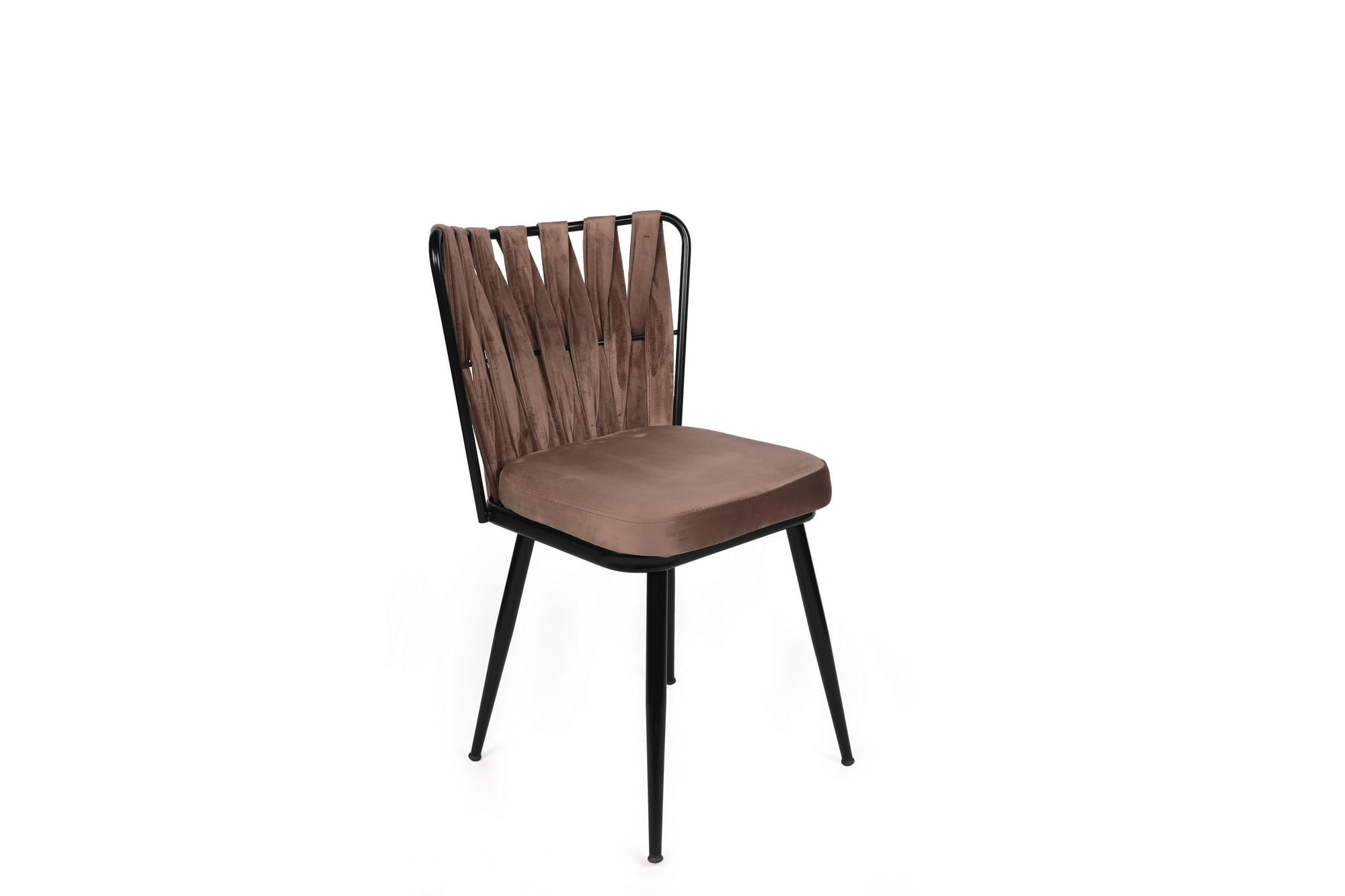 Set scaune, Hanah Home, metal, catifea, maro deschis si negru, 43x43x82 cm, 4 bucati — imaginea 2