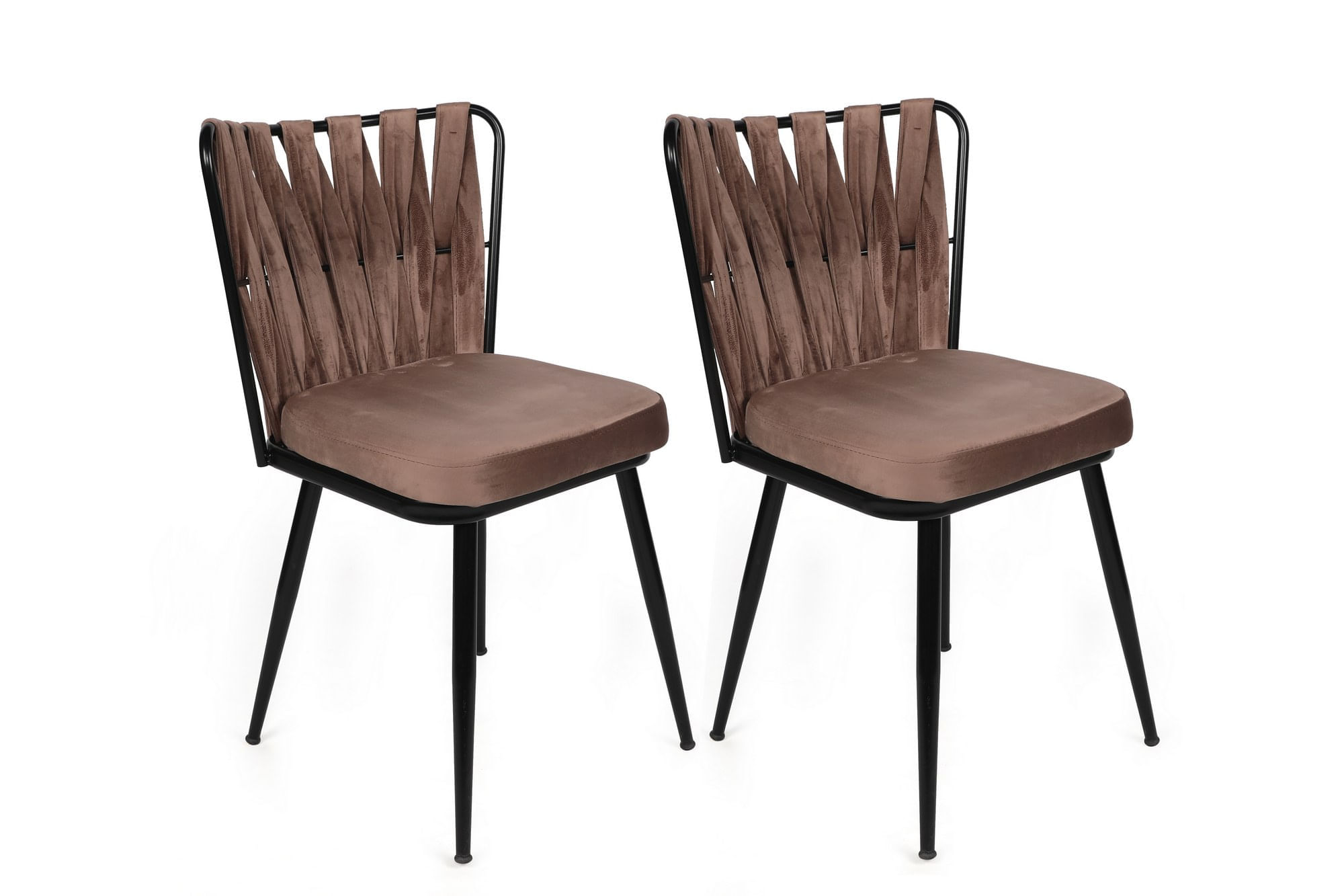 Set scaune, Hanah Home, metal, catifea, maro deschis si negru, 43x43x82 cm, 4 bucati — imaginea 5