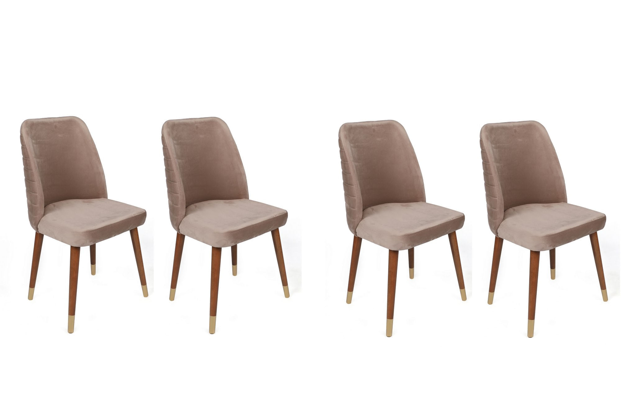 Set scaune, Hanah Home, catifea, bej nuc auriu, 50x49x90 cm, picioare lemn