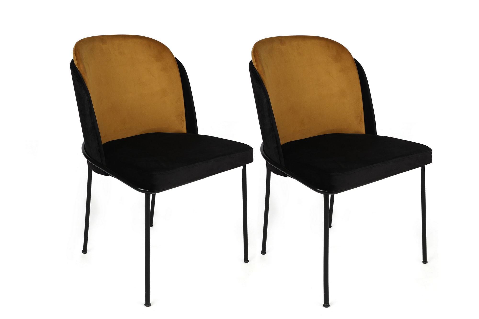 Set scaune, Hanah Home, catifea, mustar si negru, metal, 54x55x86 cm, 2 bucati